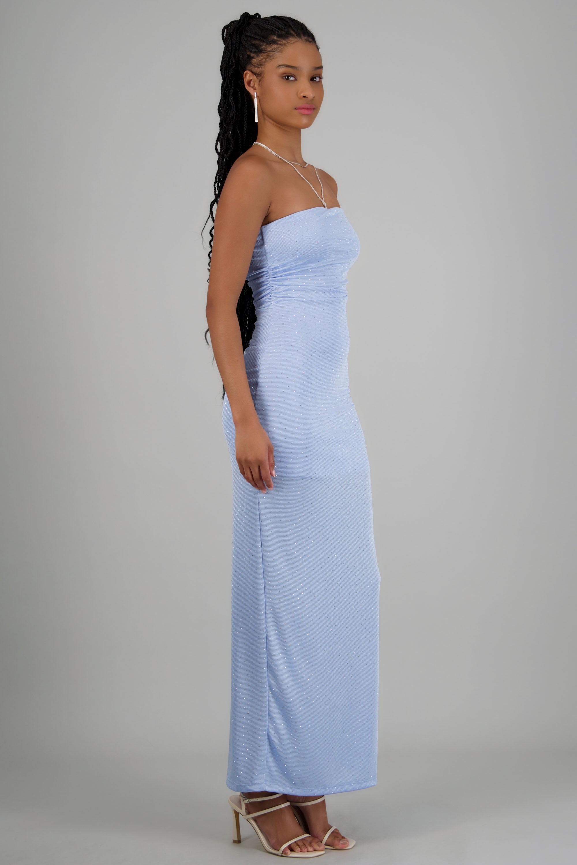 Vestido tubo drapeado brillos AZUL CIELO
