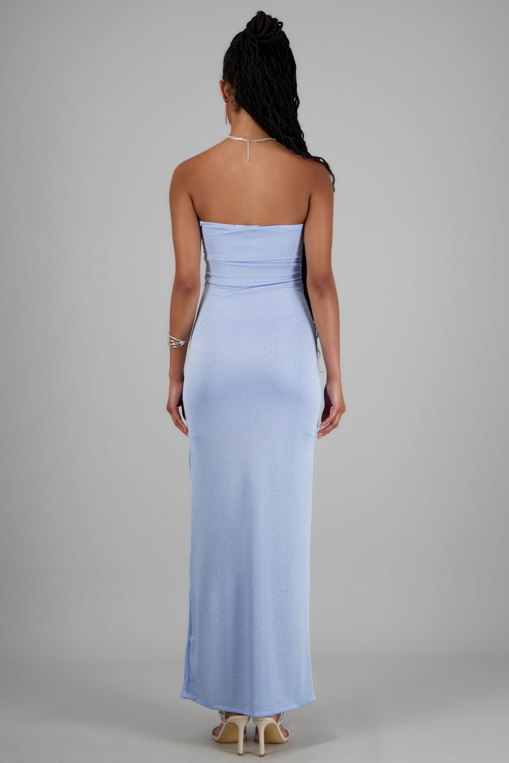 Vestido tubo drapeado brillos AZUL CIELO