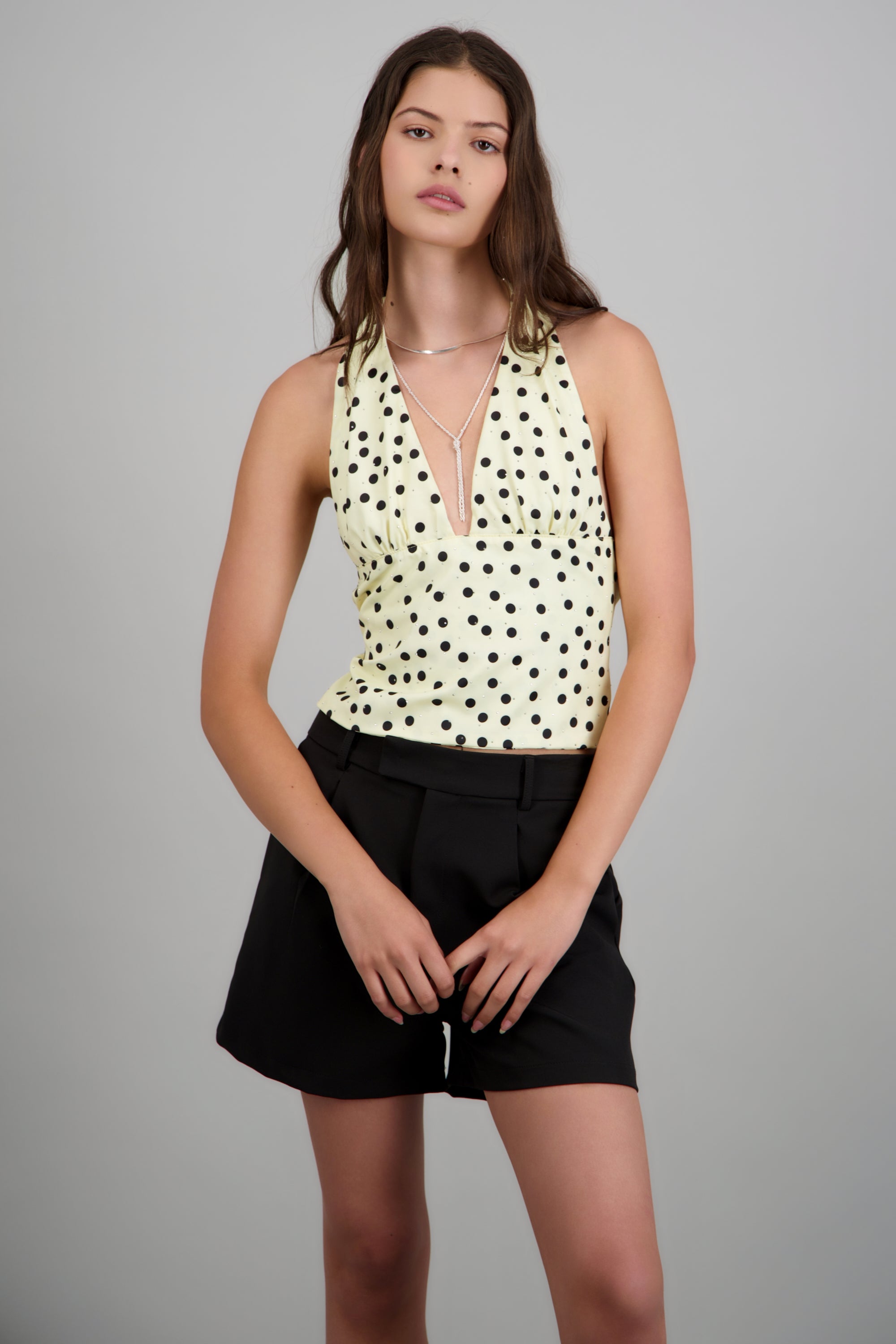 top halter polka dots detalle brillos AMARILLO COMBO