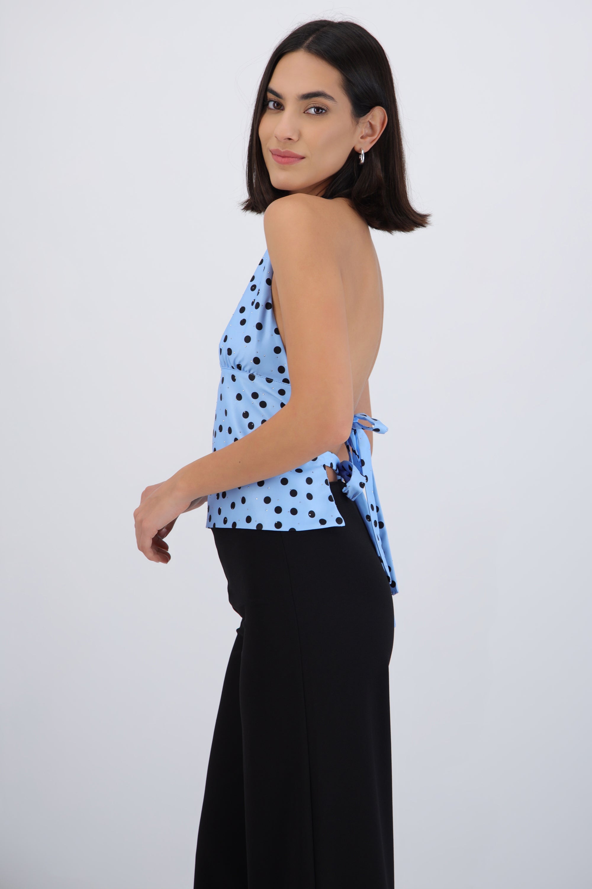 Top halter polka dots detalle brillos