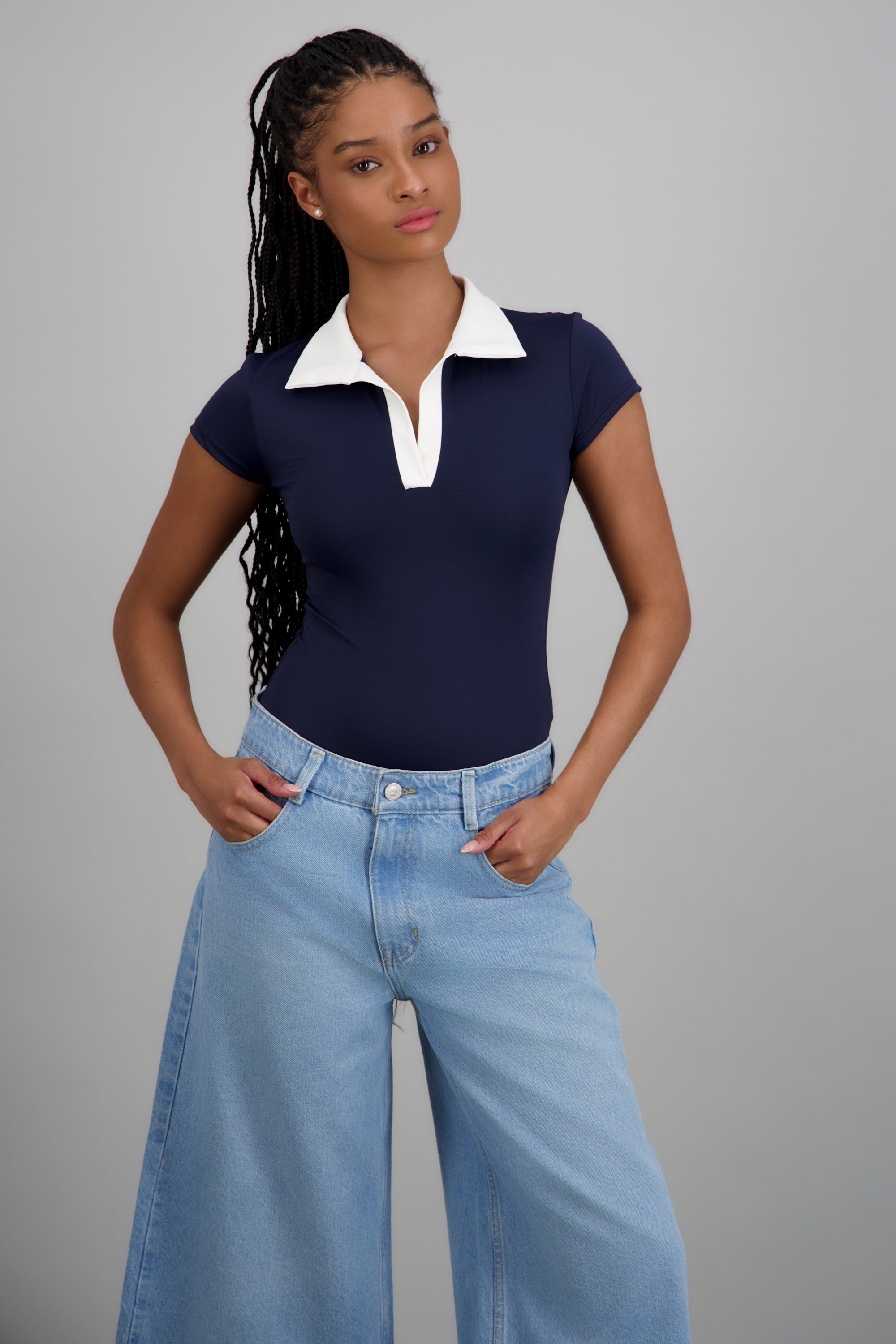 Bodysuit cuello polo contraste AZUL MARINO COMBO