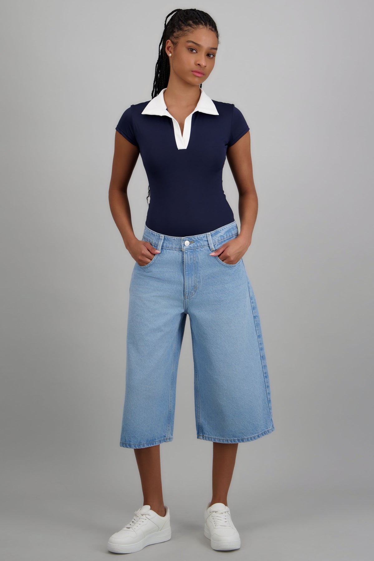 Bodysuit cuello polo contraste AZUL MARINO COMBO