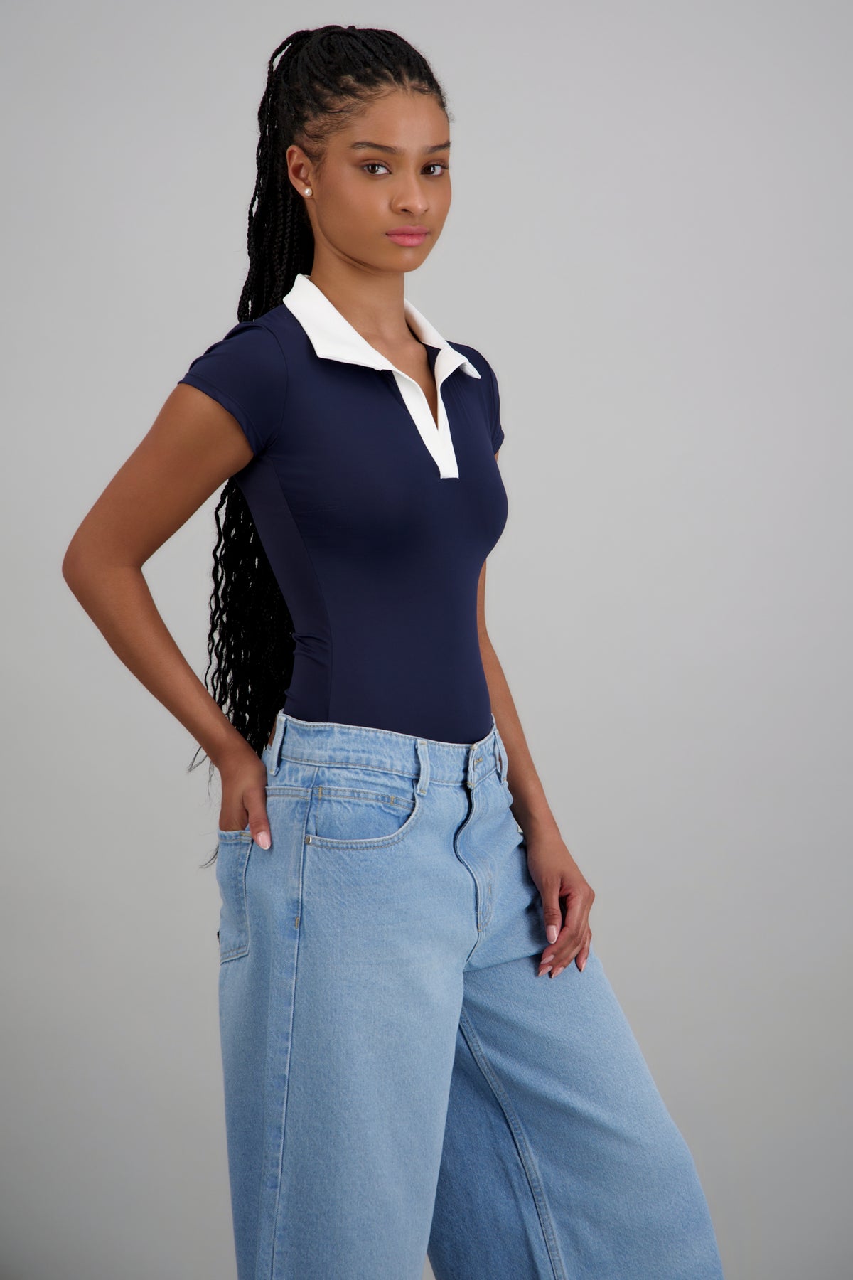 Bodysuit cuello polo contraste AZUL MARINO COMBO