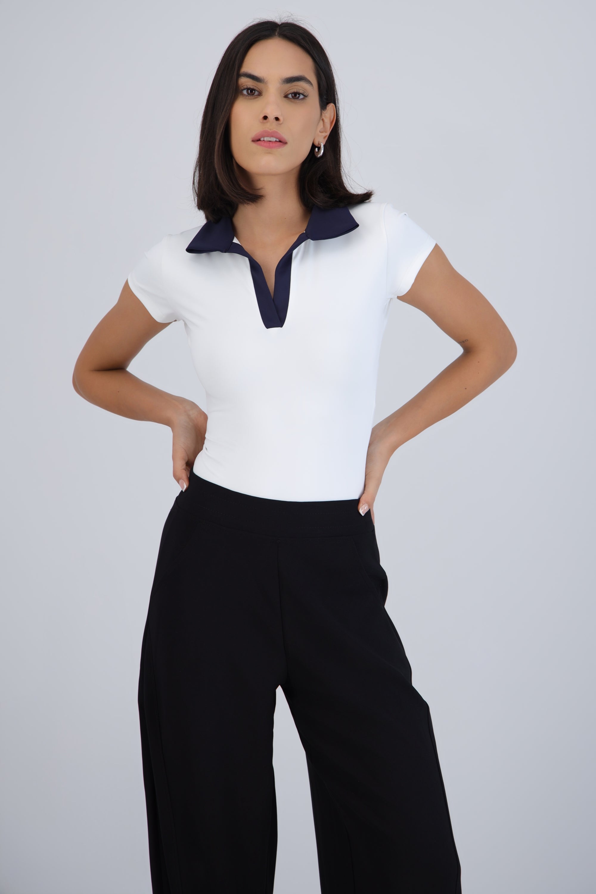 Bodysuit cuello polo contraste BLANCO COMBO
