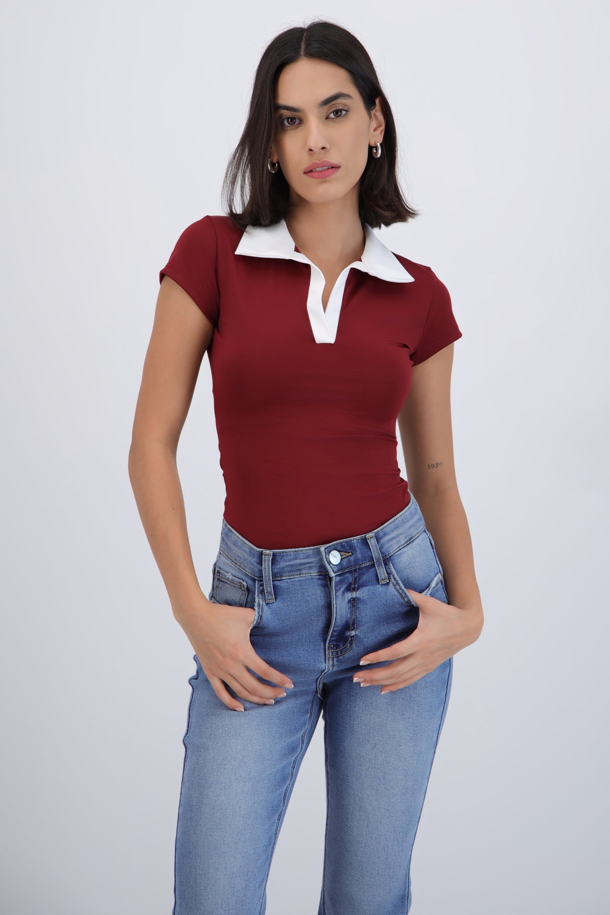 Bodysuit cuello polo contraste VINO COMBO