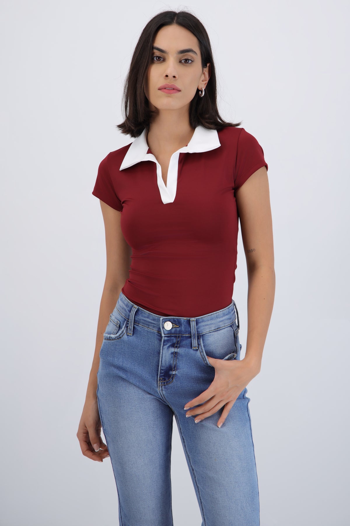 Bodysuit cuello polo contraste VINO COMBO