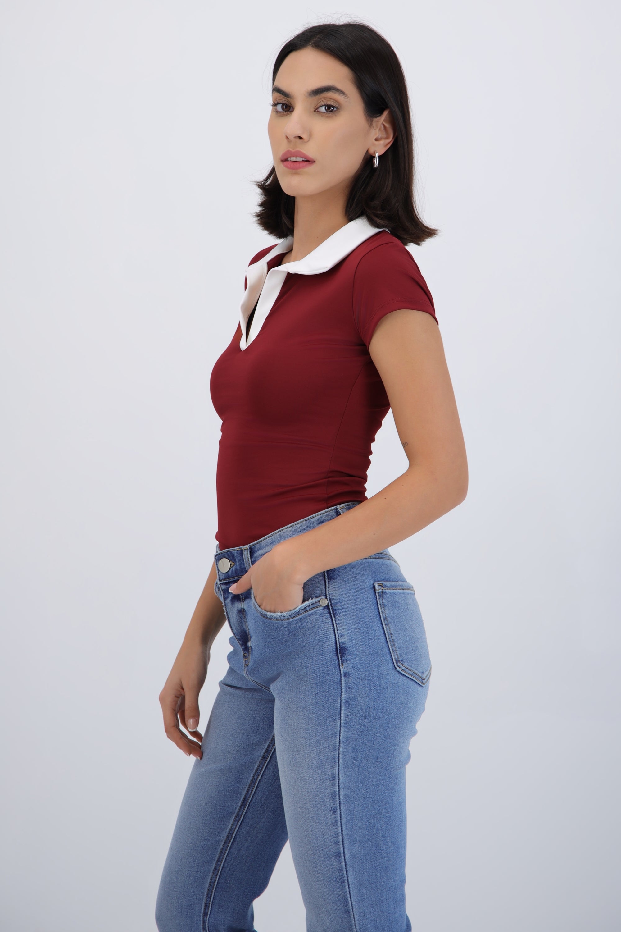 Bodysuit cuello polo contraste VINO COMBO