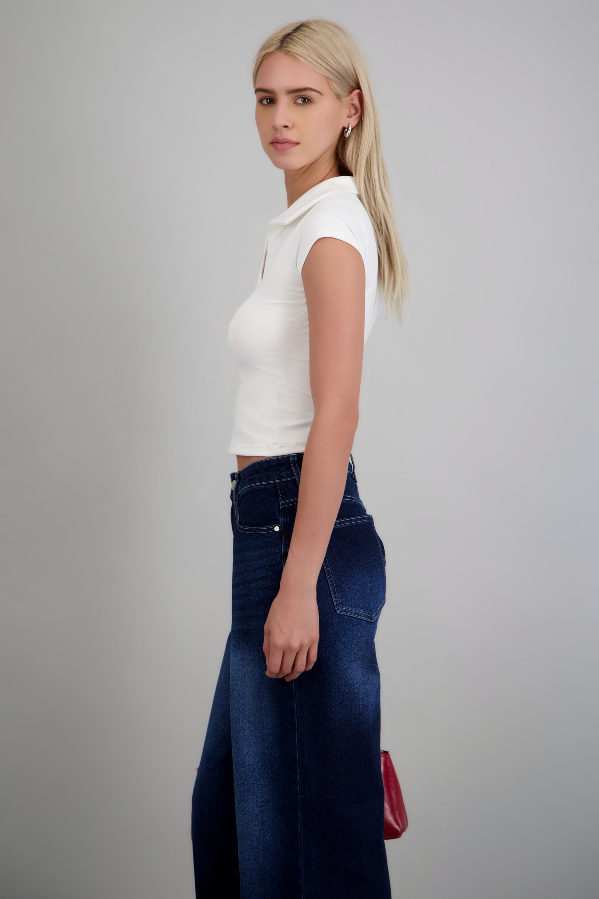 Top manga corta cuello polo BLANCO