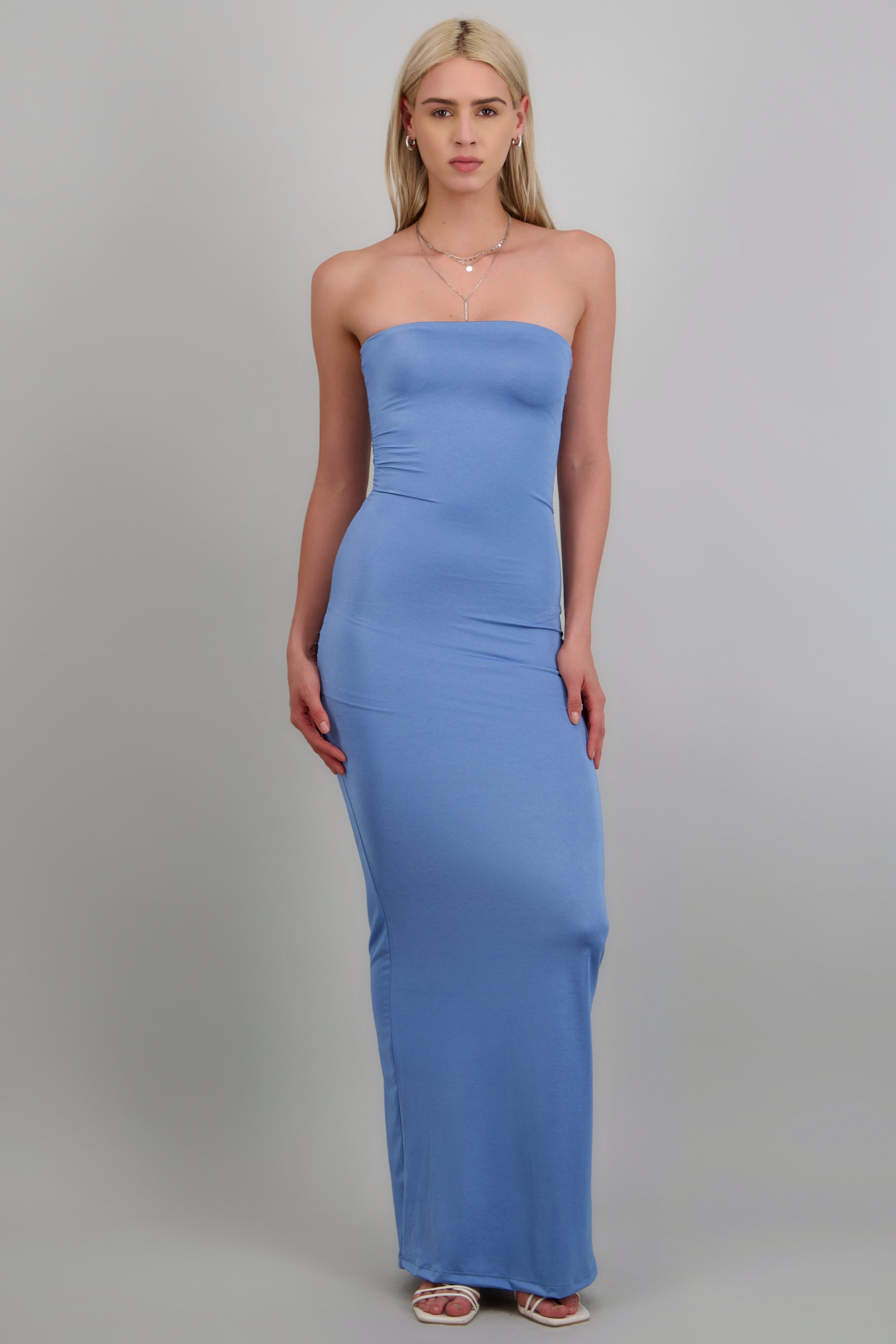 Vestido drapeado satinado AZUL CIELO