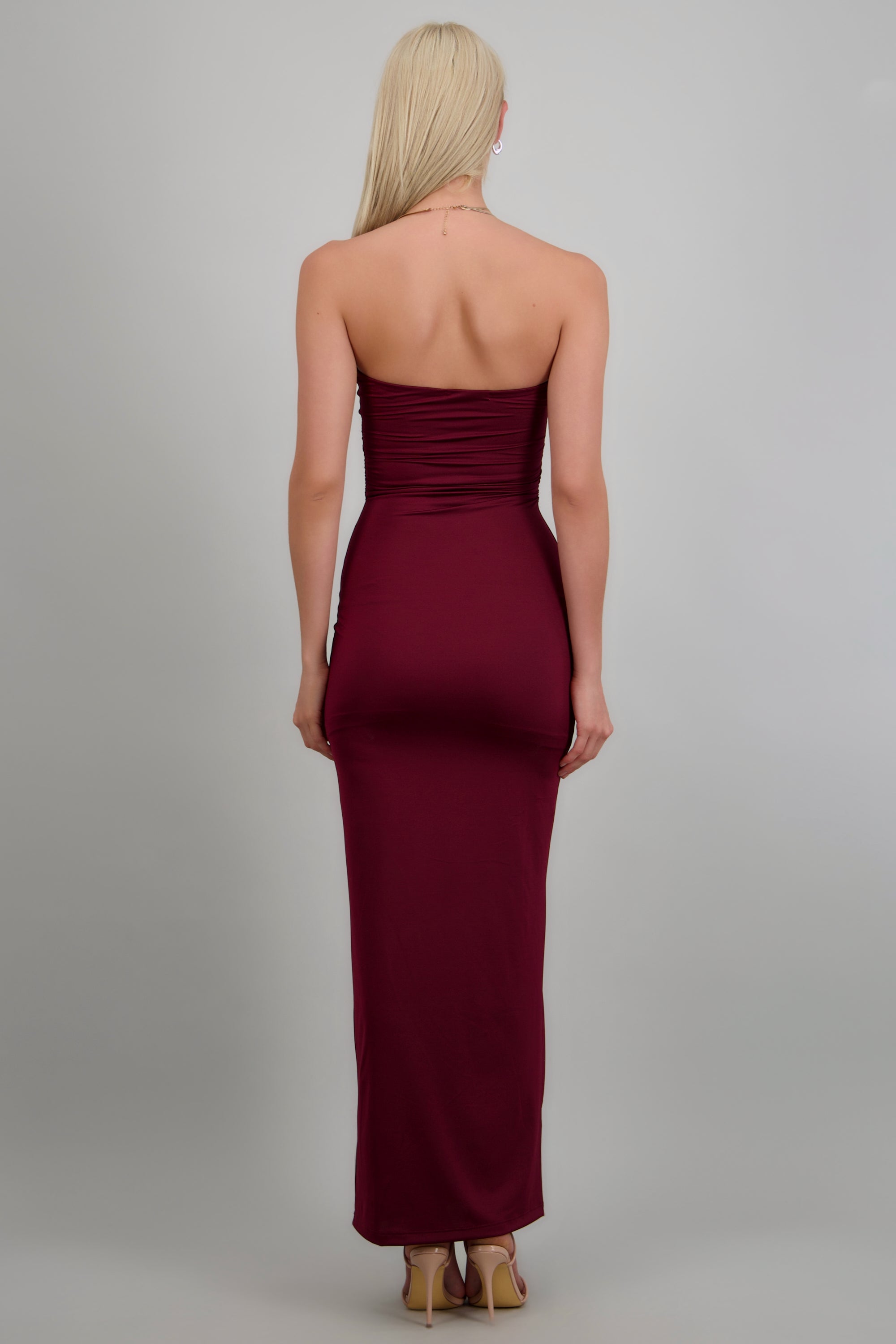 Vestido drapeado satinado CIRUELA
