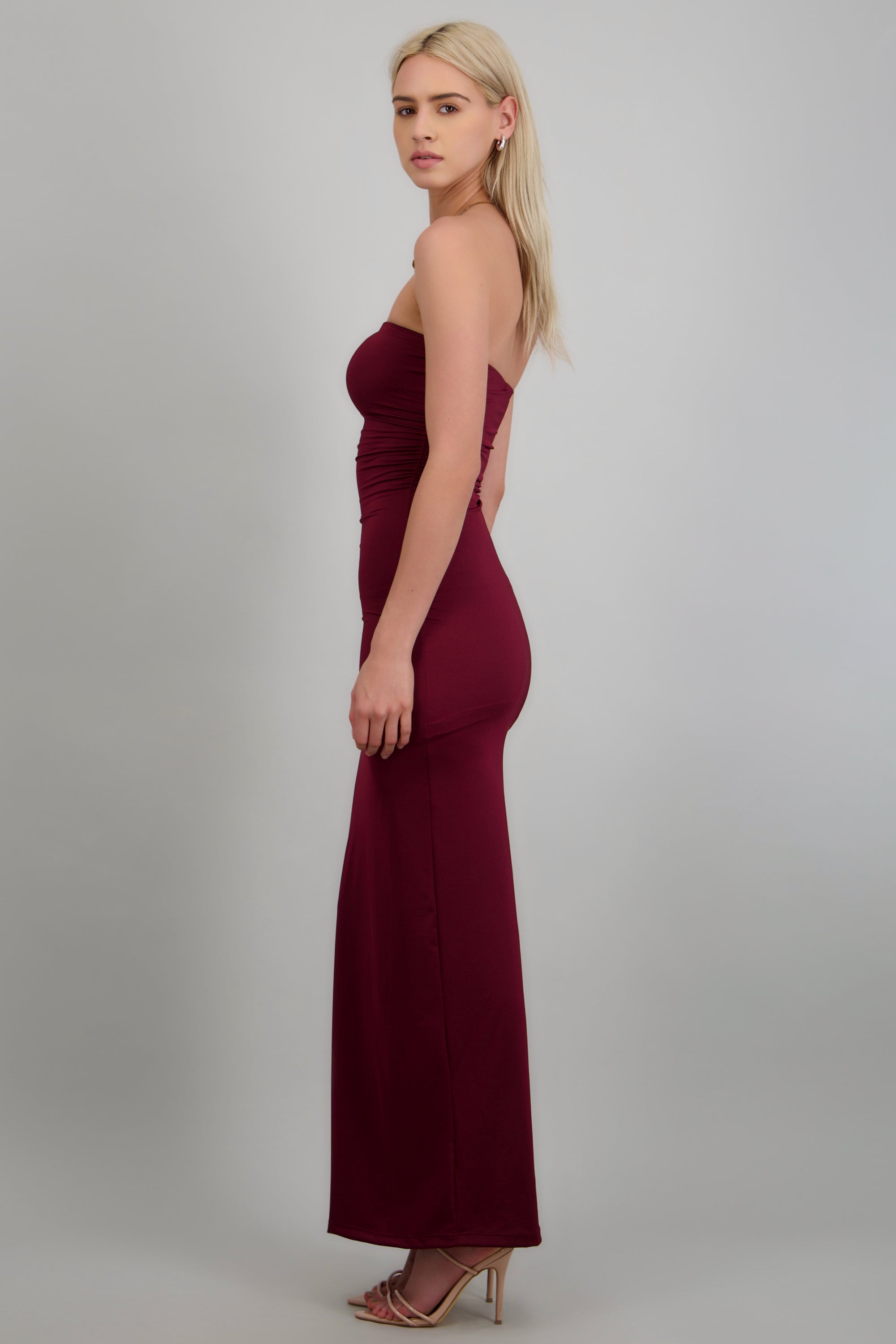 Vestido drapeado satinado CIRUELA