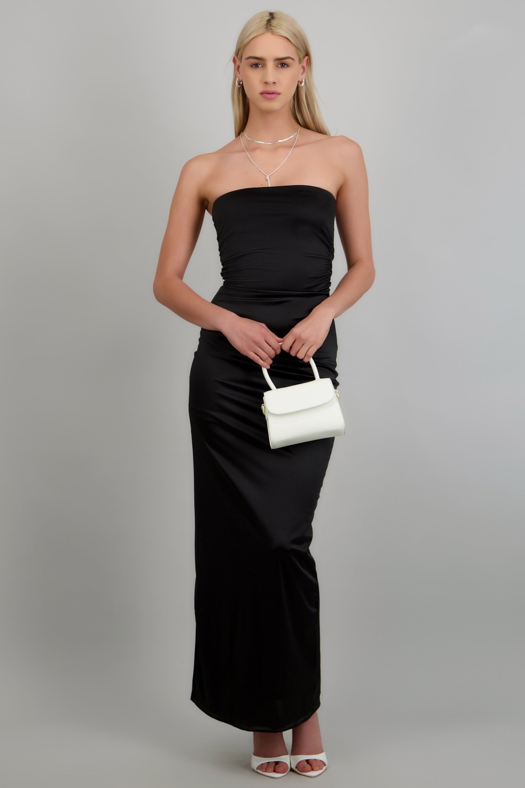 Vestido drapeado satinado NEGRO