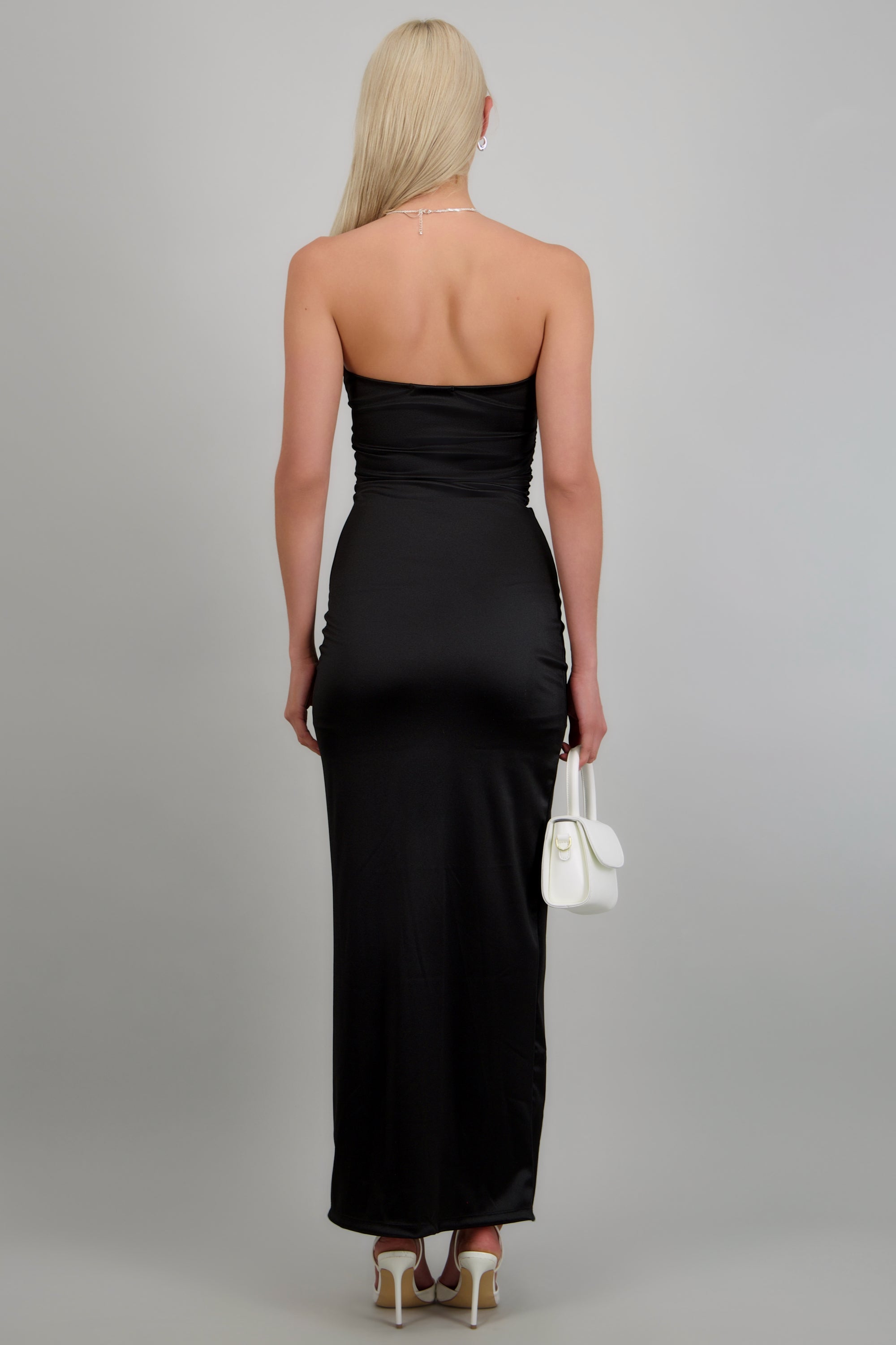 Vestido drapeado satinado NEGRO
