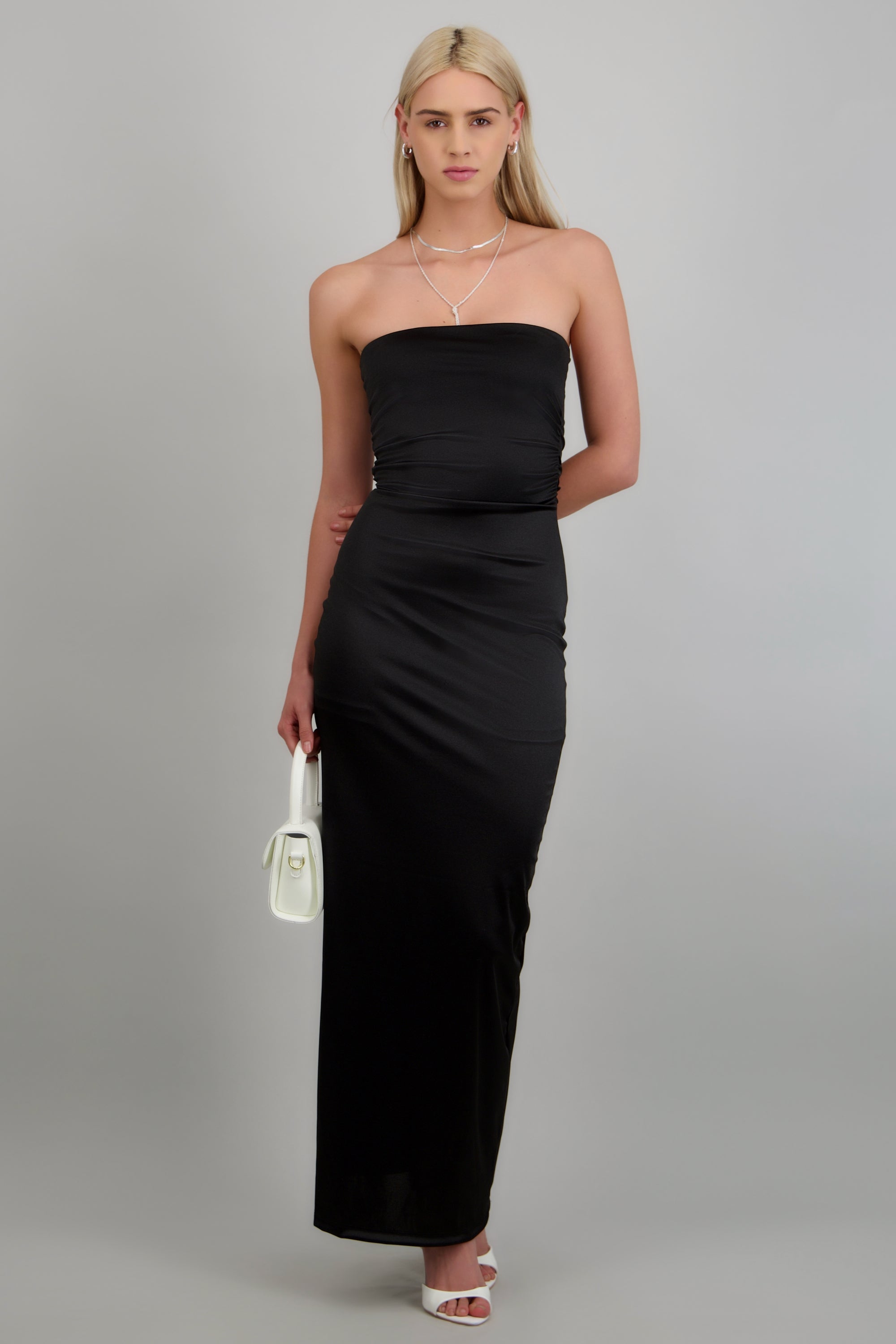Vestido drapeado satinado NEGRO