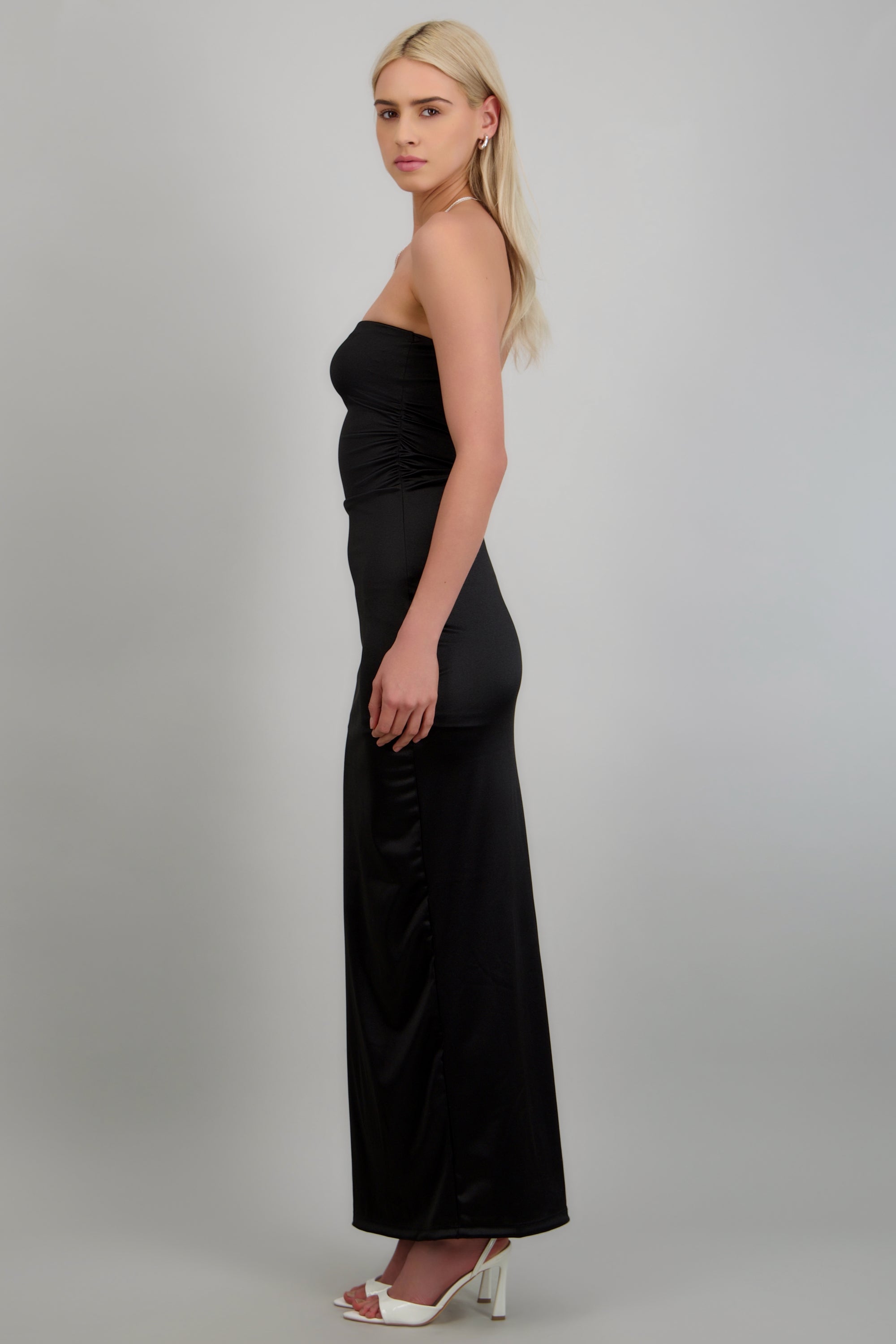 Vestido drapeado satinado NEGRO