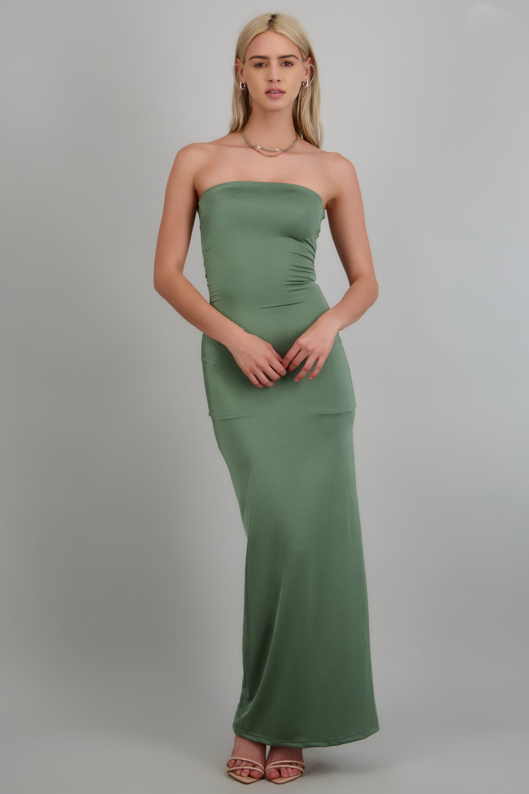 Vestido drapeado satinado OLIVO
