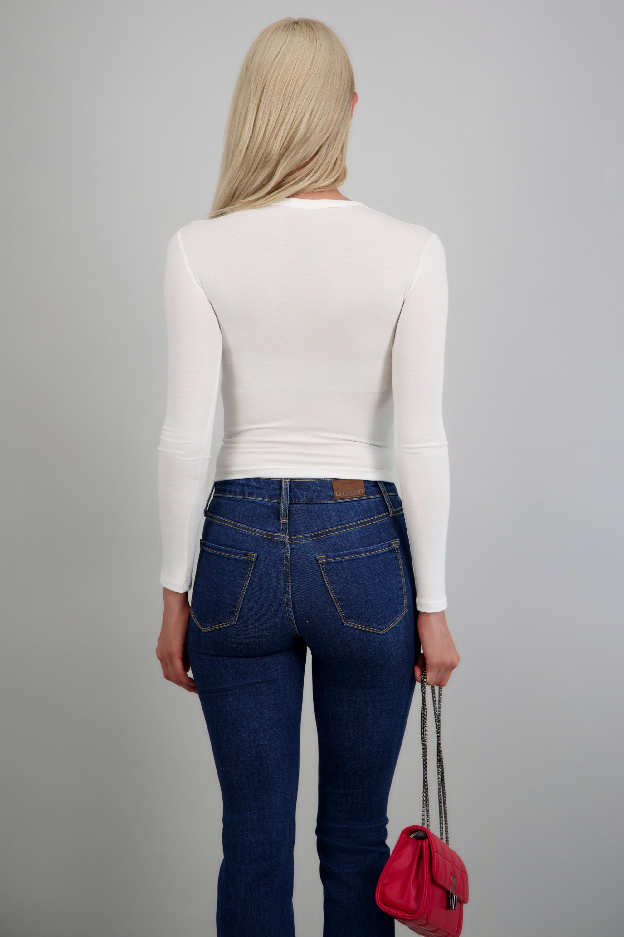 Top manga larga cuello redondo BLANCO