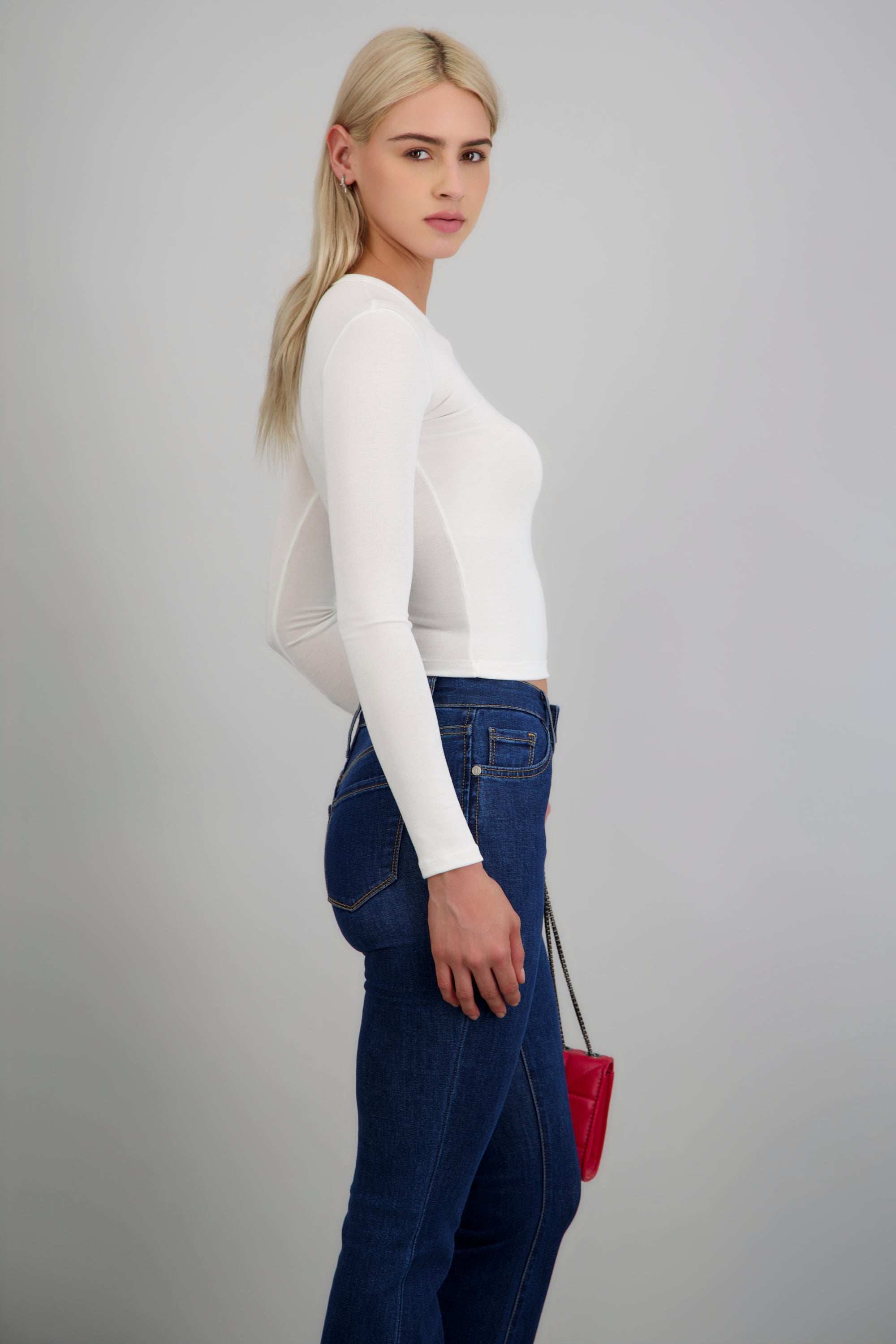 Top manga larga cuello redondo BLANCO
