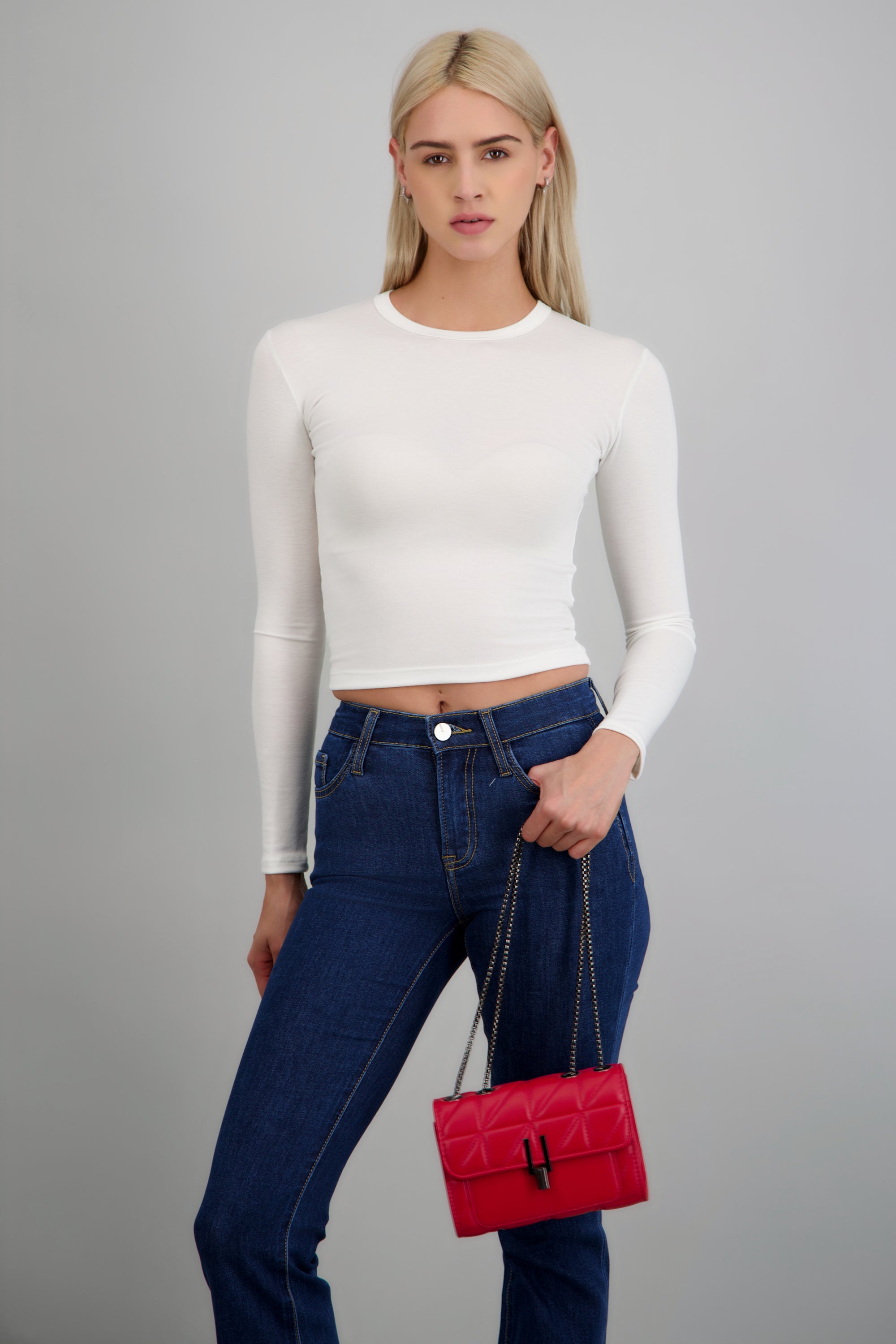 Top manga larga cuello redondo BLANCO
