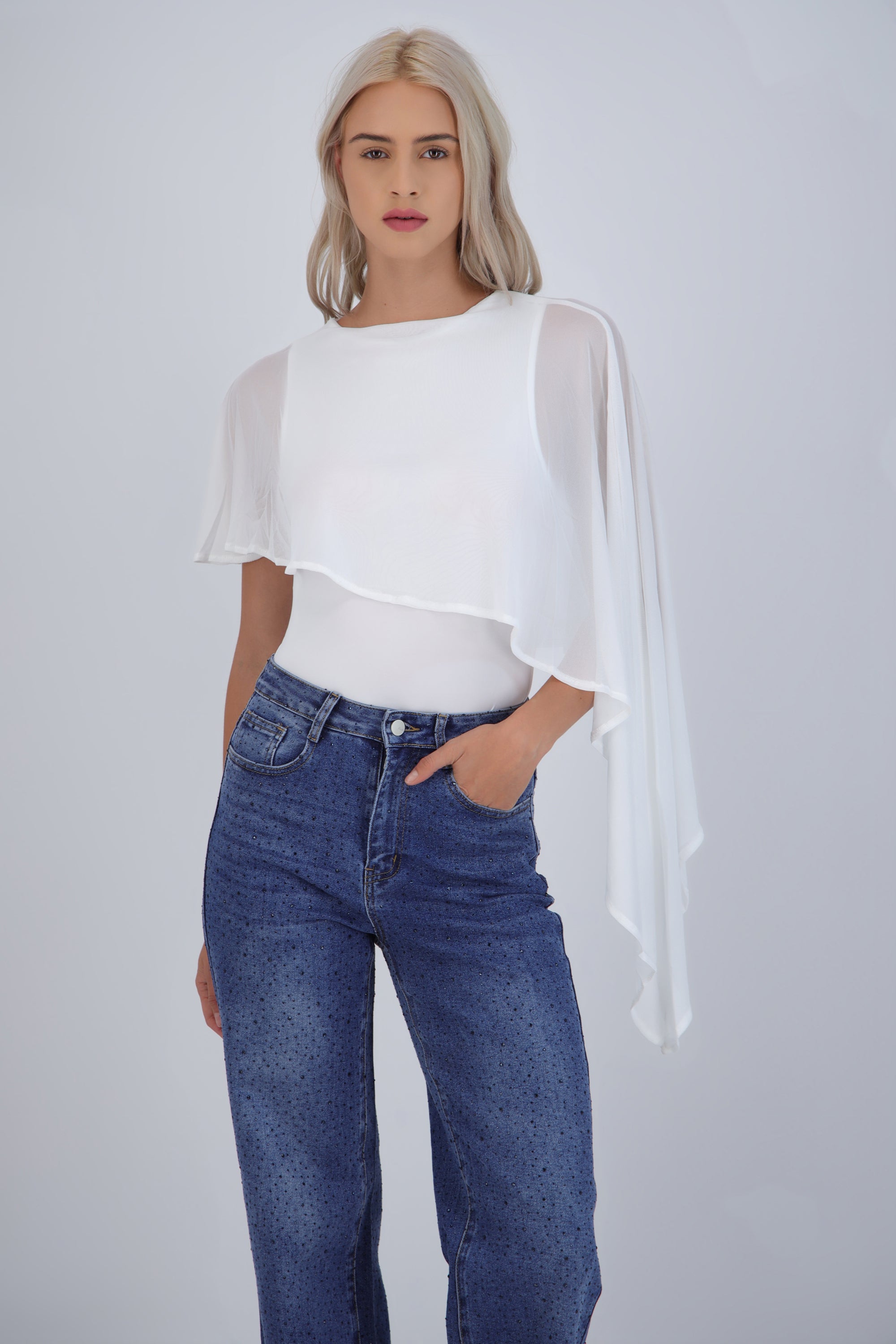Bodysuit liso con capa HUESO