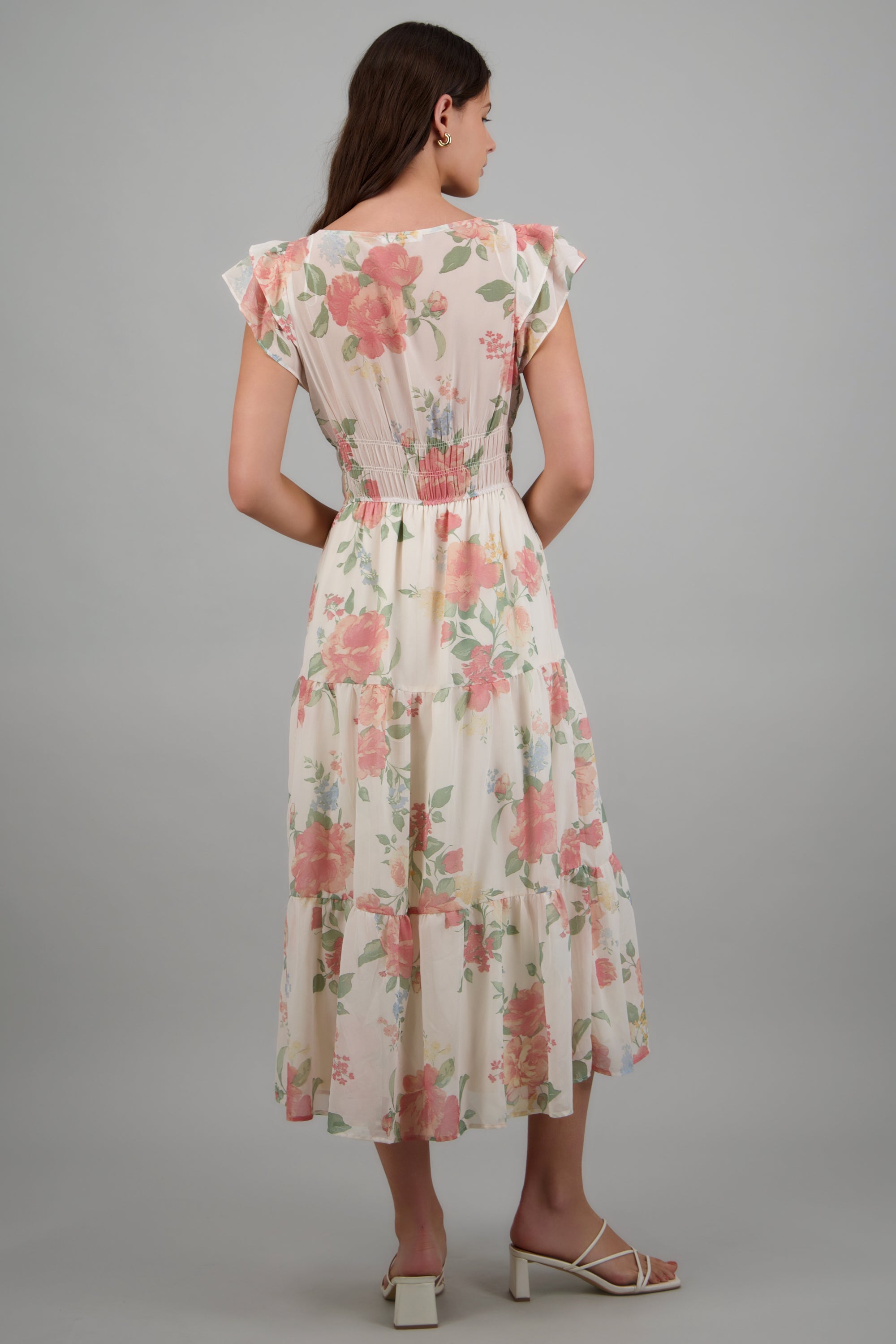 Vestido estamoado detalle olanes ROSA COMBO