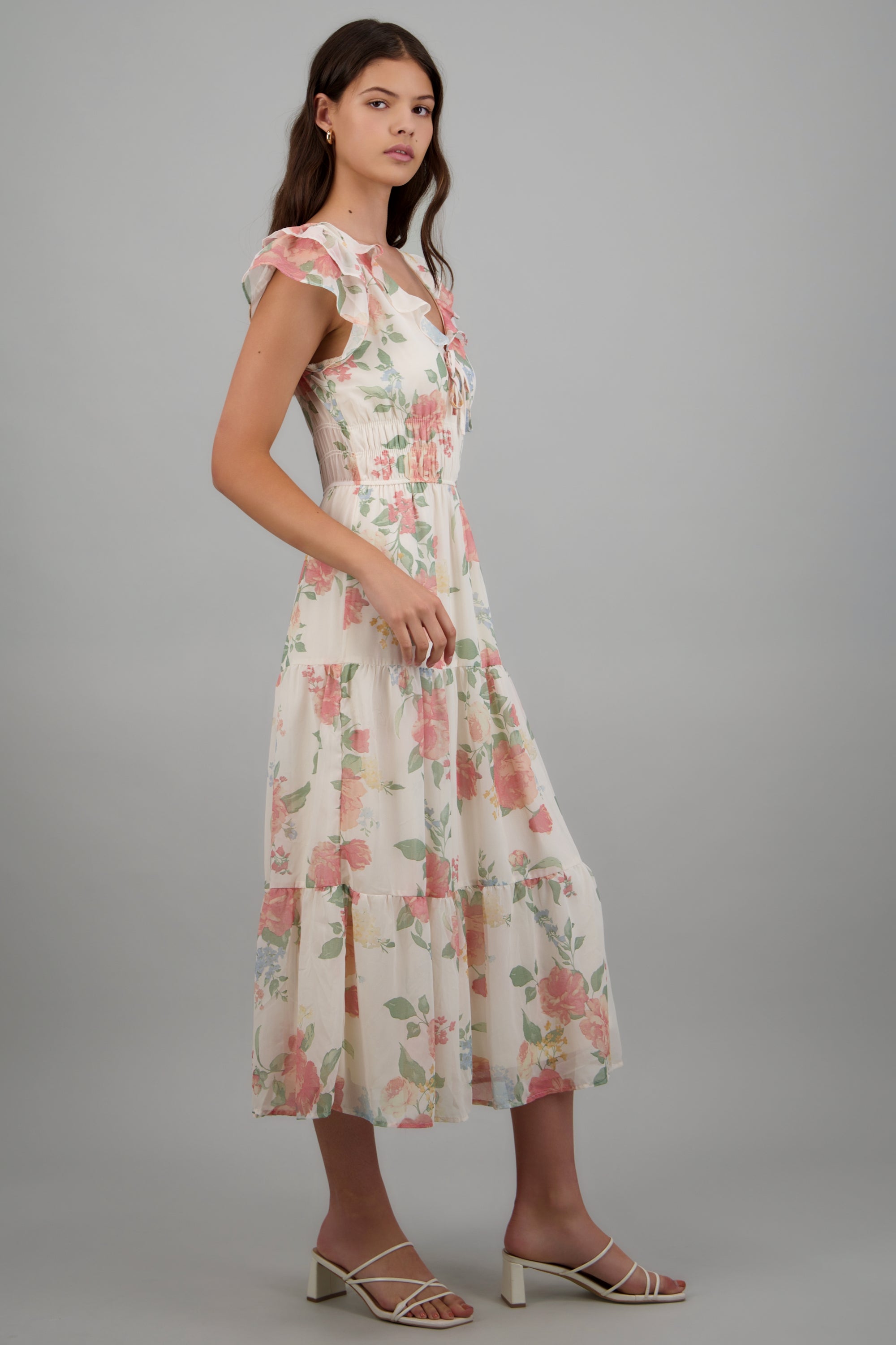Vestido estamoado detalle olanes ROSA COMBO