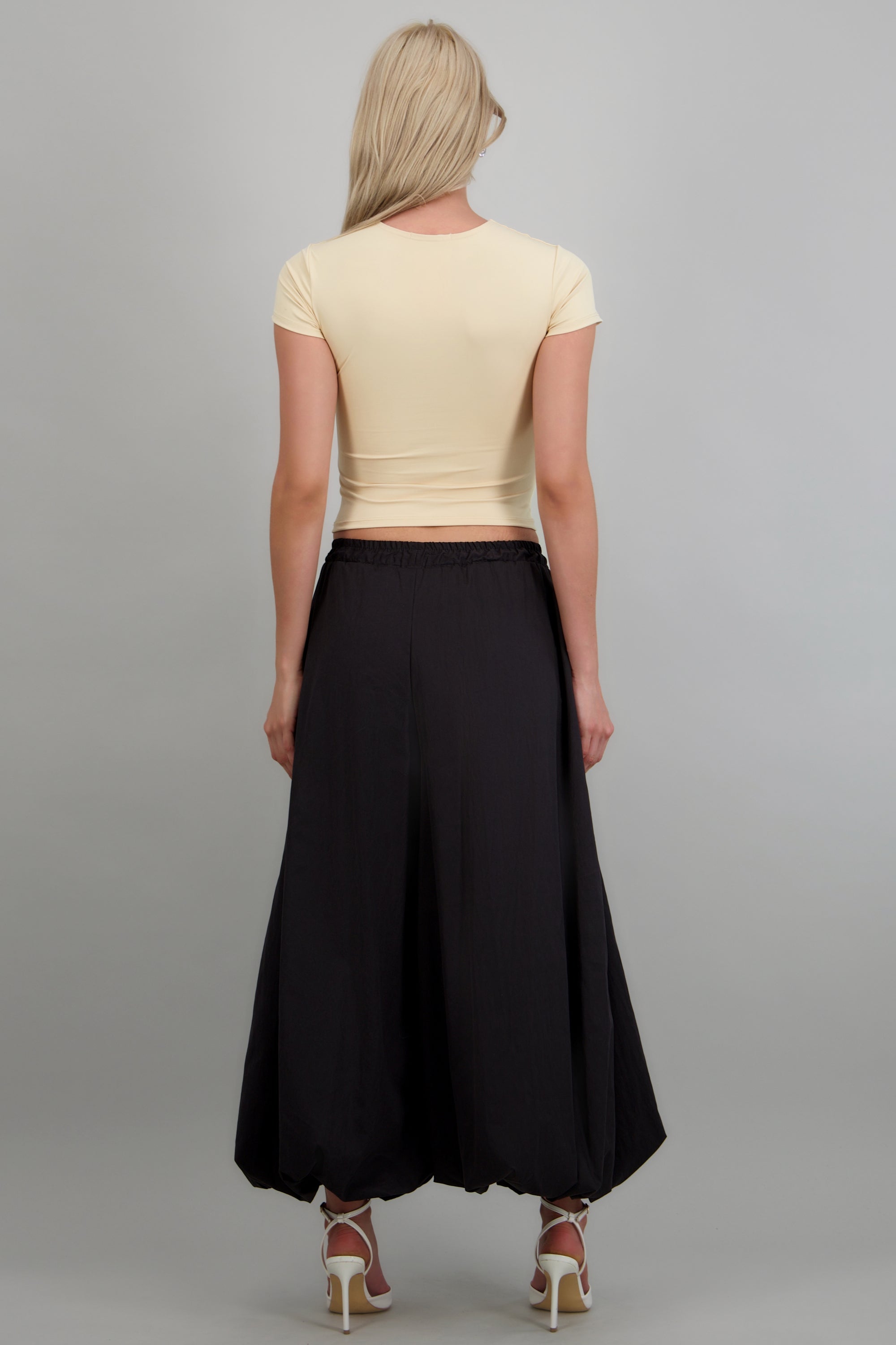 Pantalones globo detalle pretina ajustable NEGRO