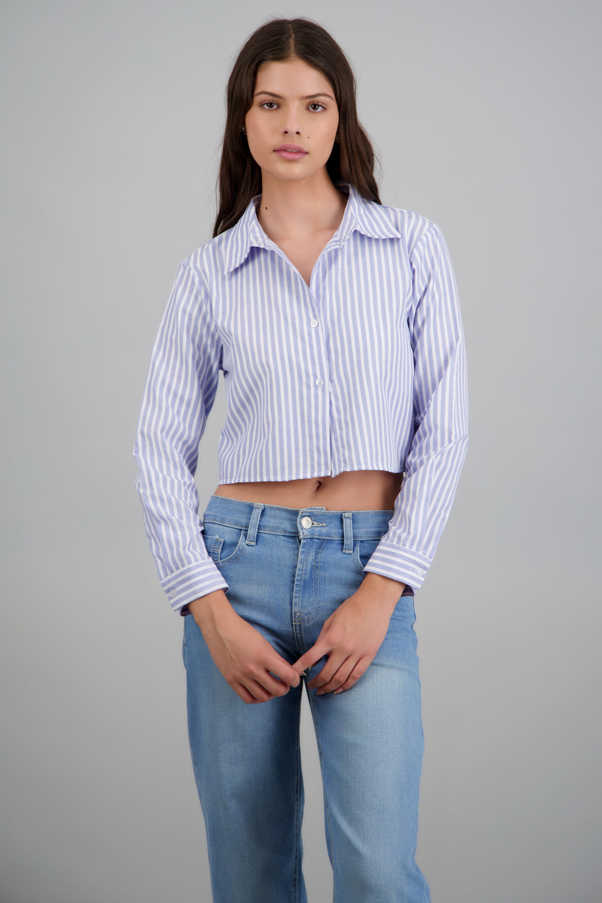 Camisa corta rayada AZUL