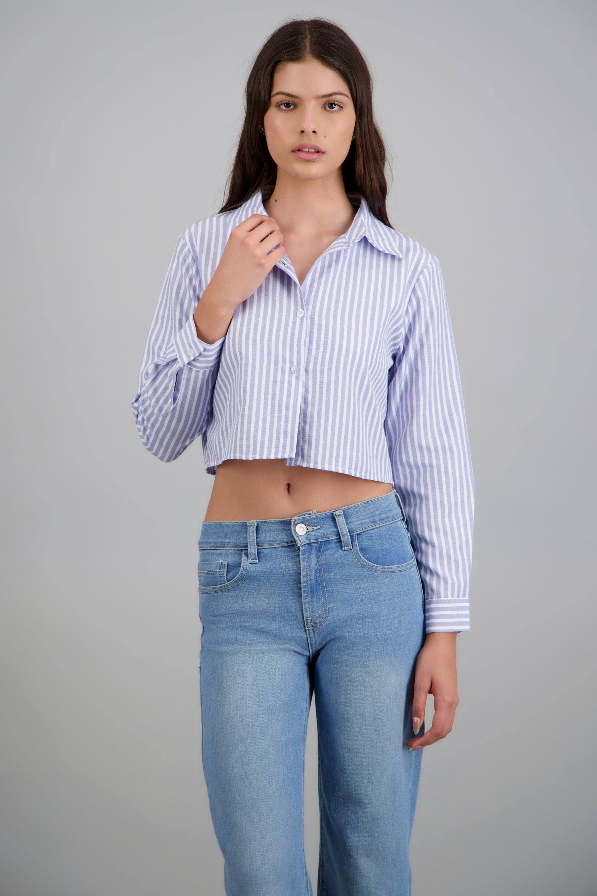Camisa corta rayada AZUL