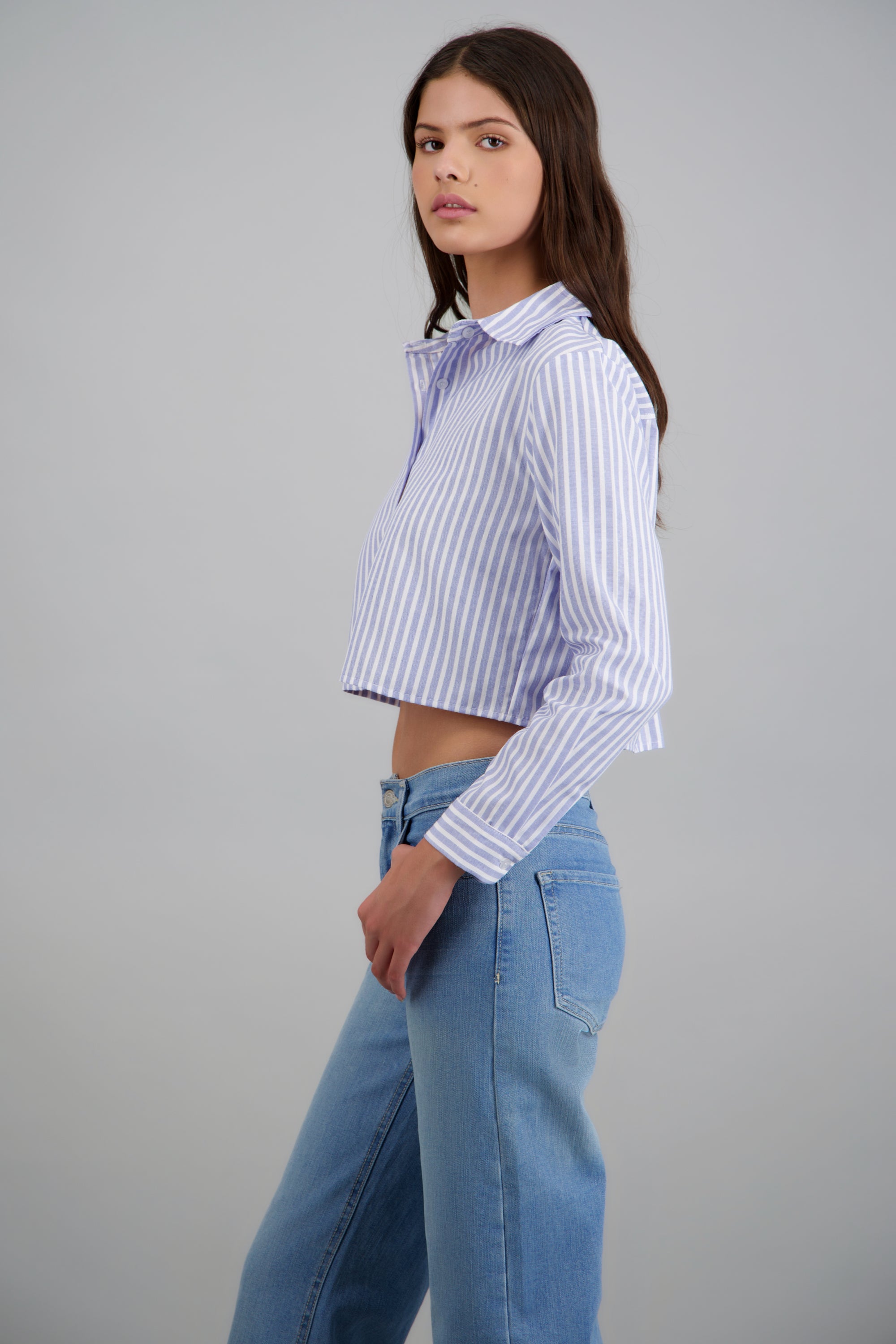 Camisa corta rayada AZUL