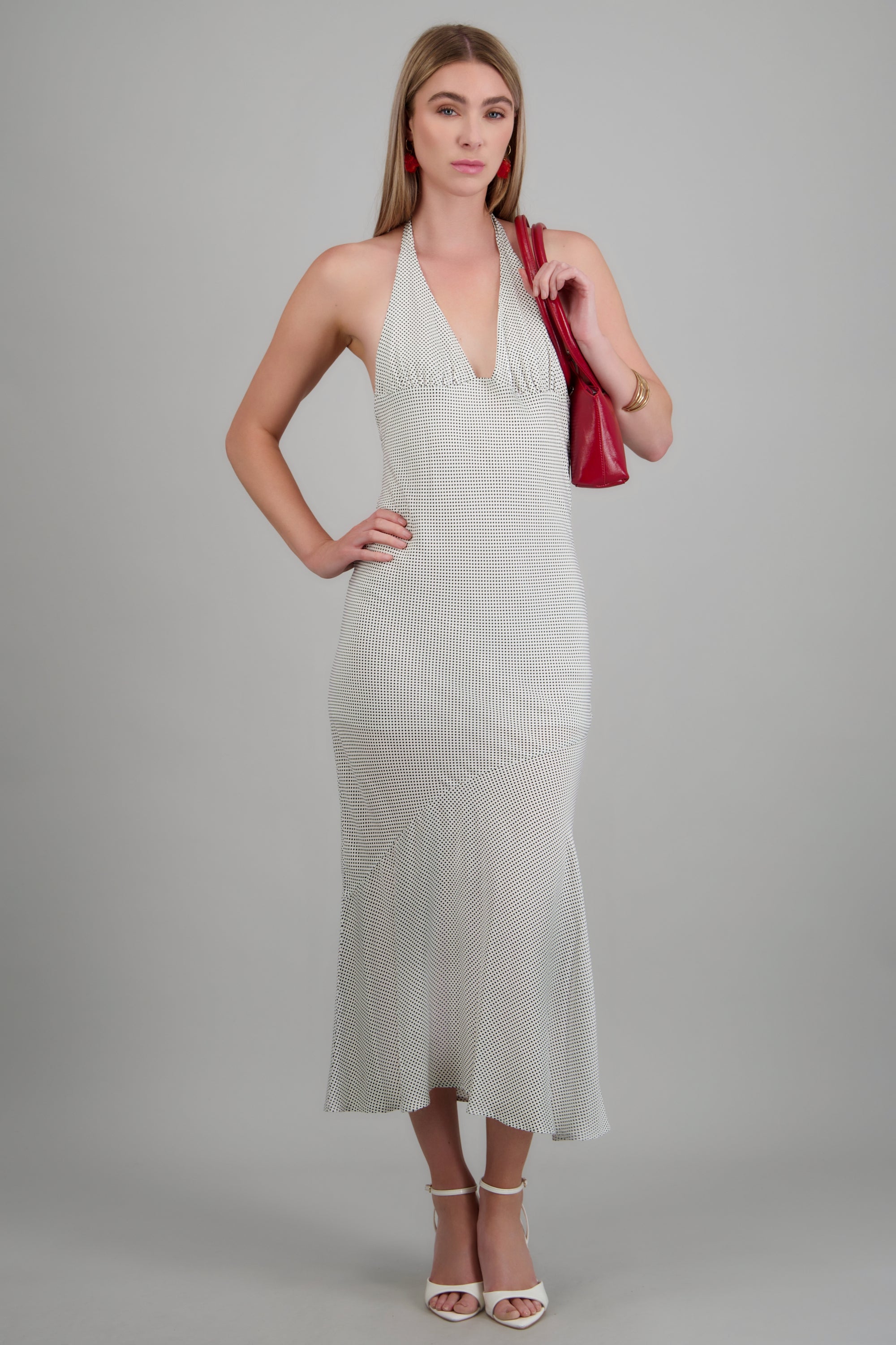 Vestido maxi detalle polkas BLANCO COMBO
