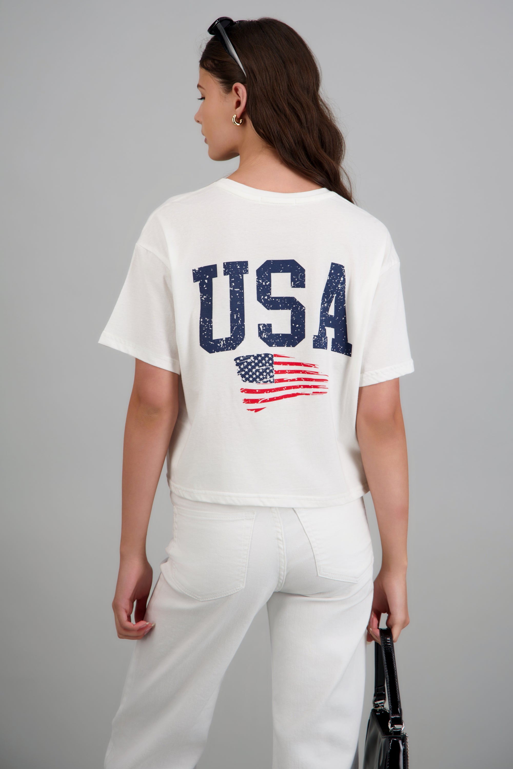 Playera estampado corta USA BLANCO COMBO