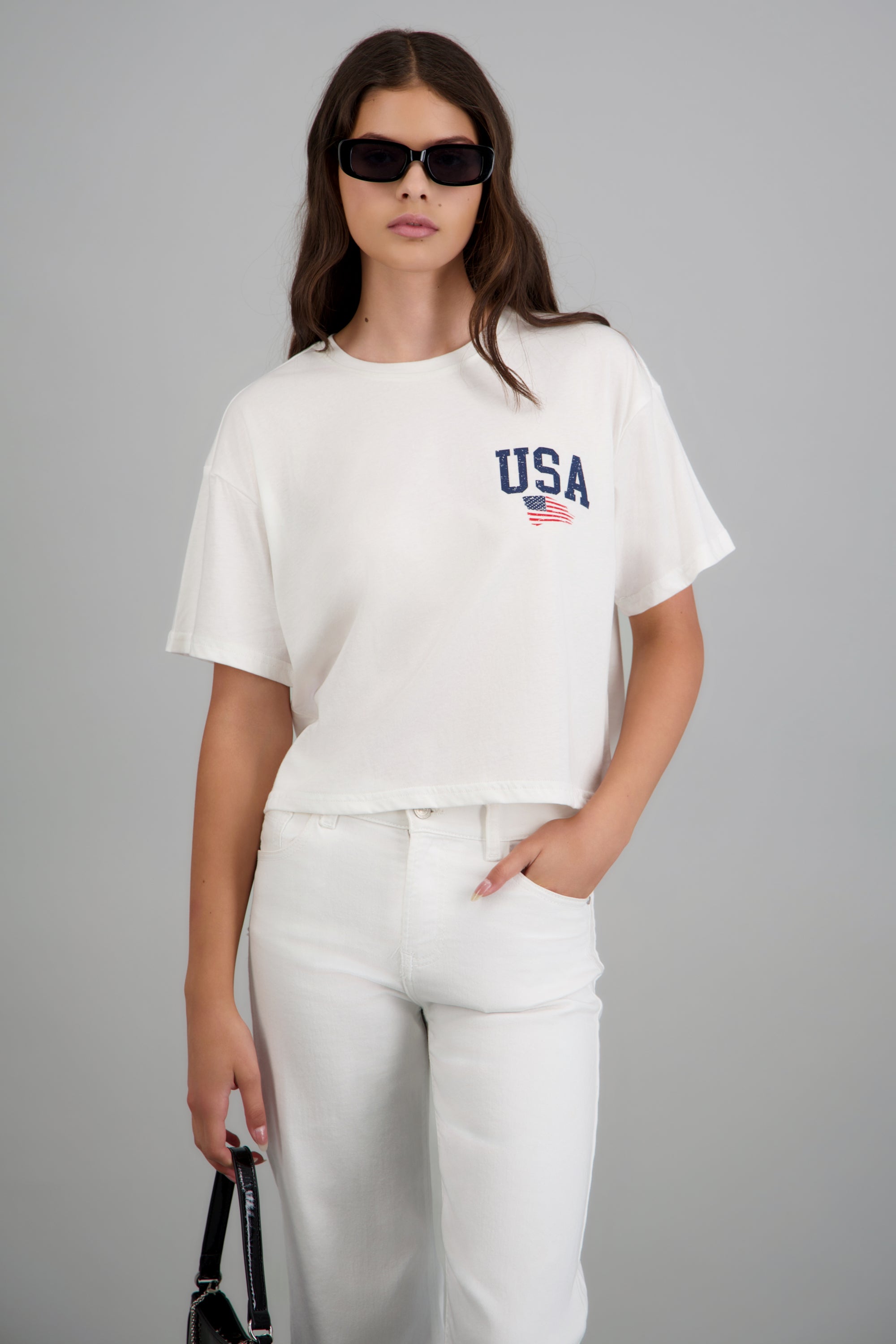 Playera estampado corta USA BLANCO COMBO