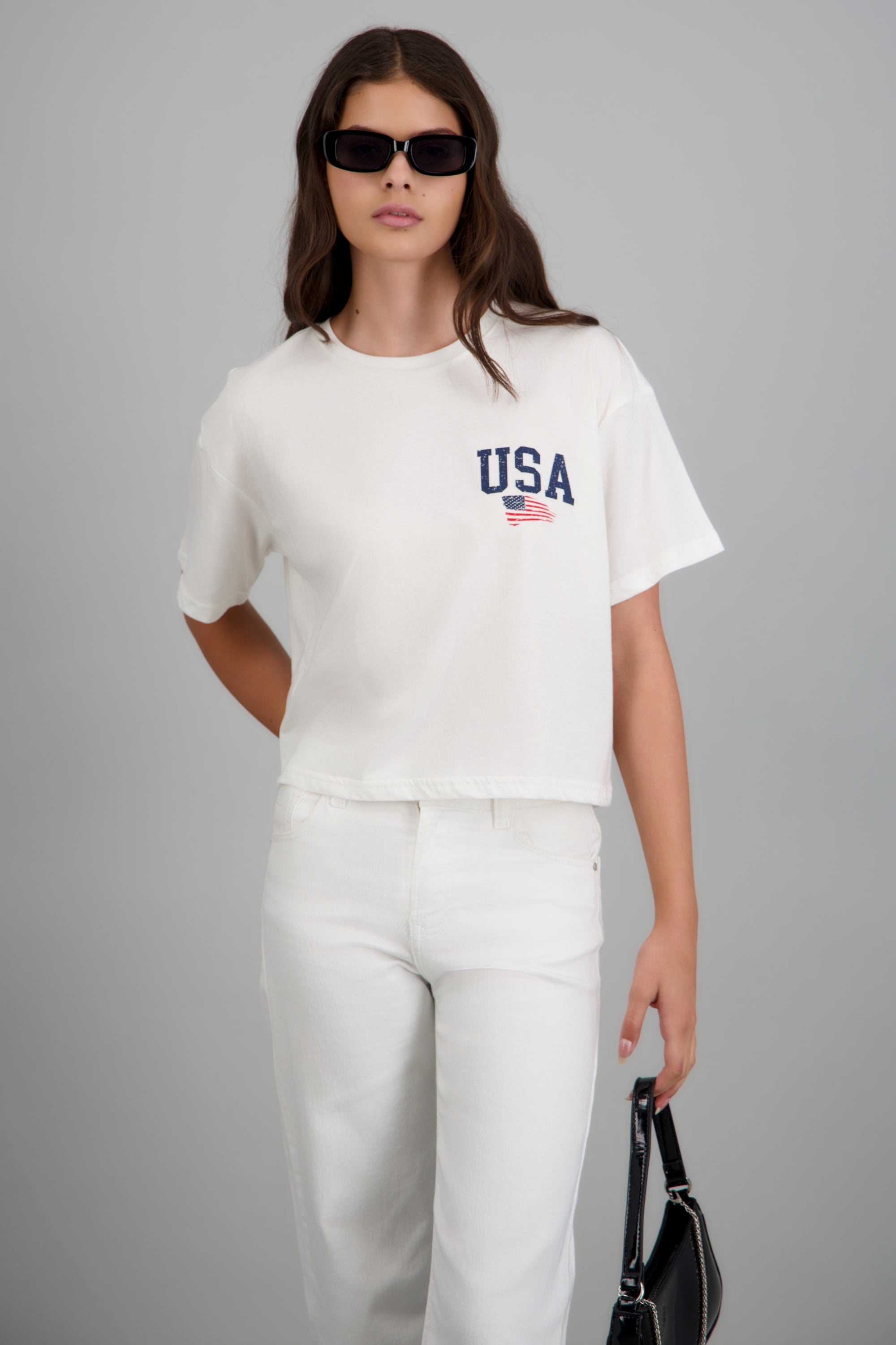 Playera estampado corta USA BLANCO COMBO