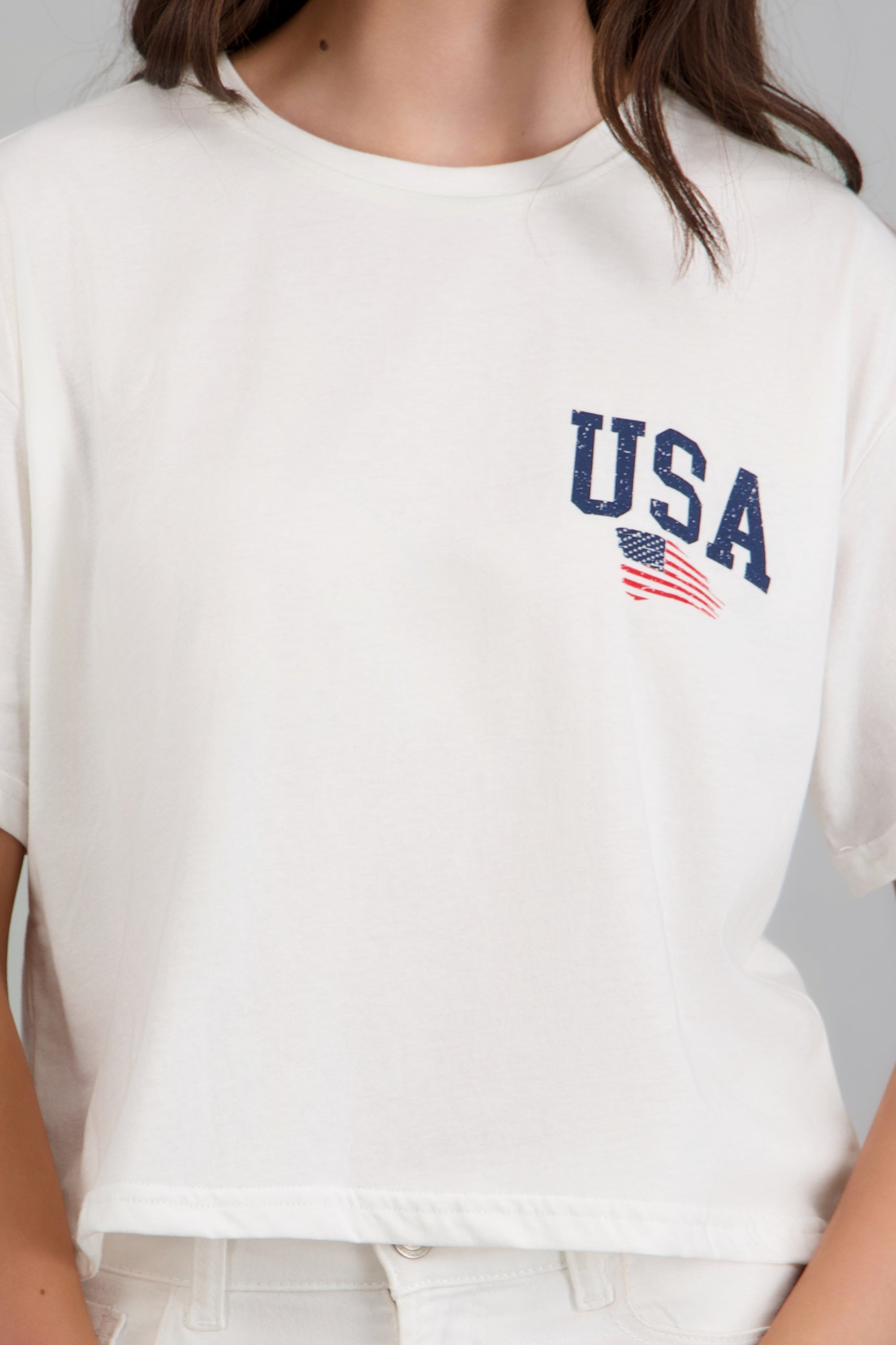 Playera estampado corta USA BLANCO COMBO