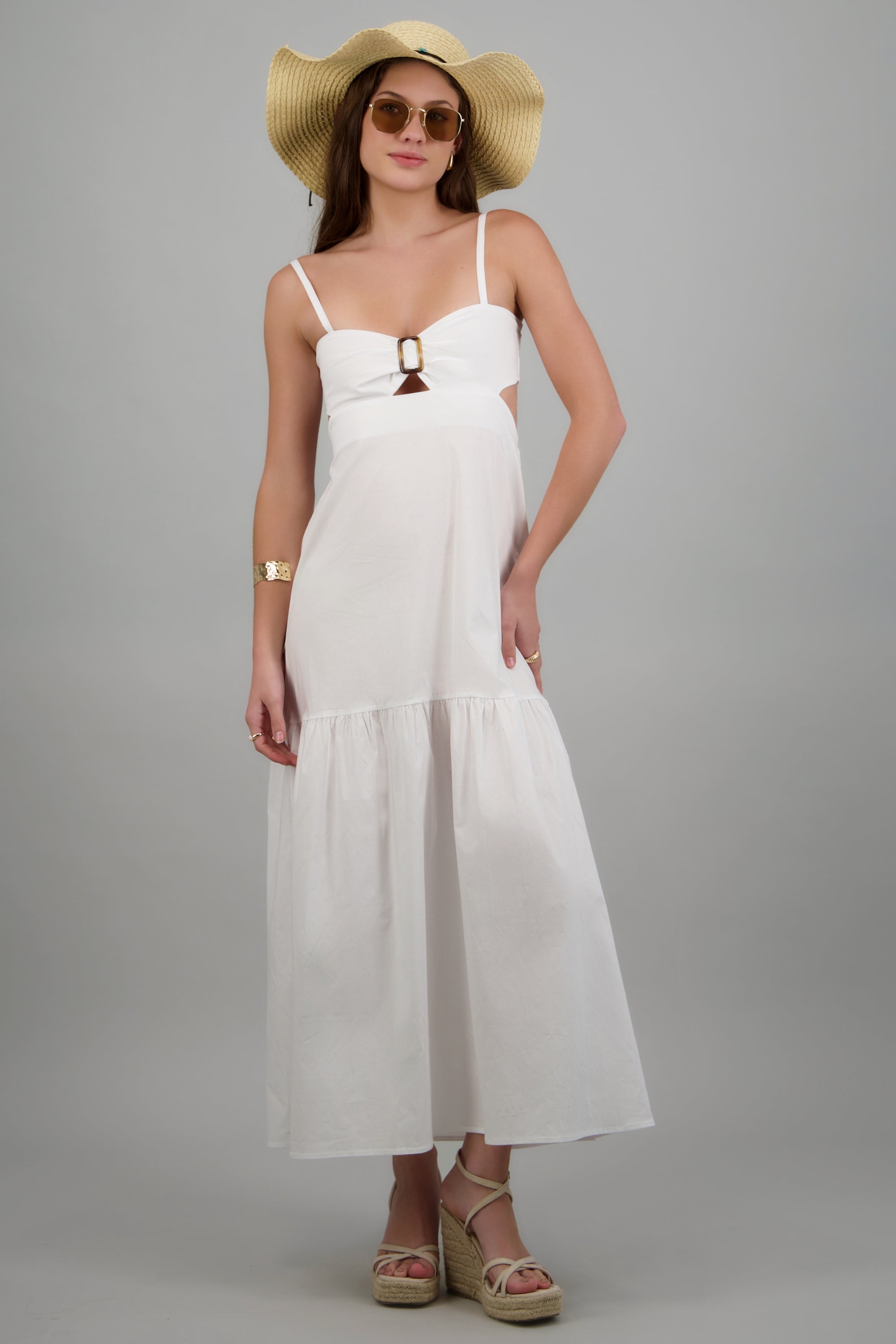 Vestido maxi tirantes detalle abertura y herraje BLANCO