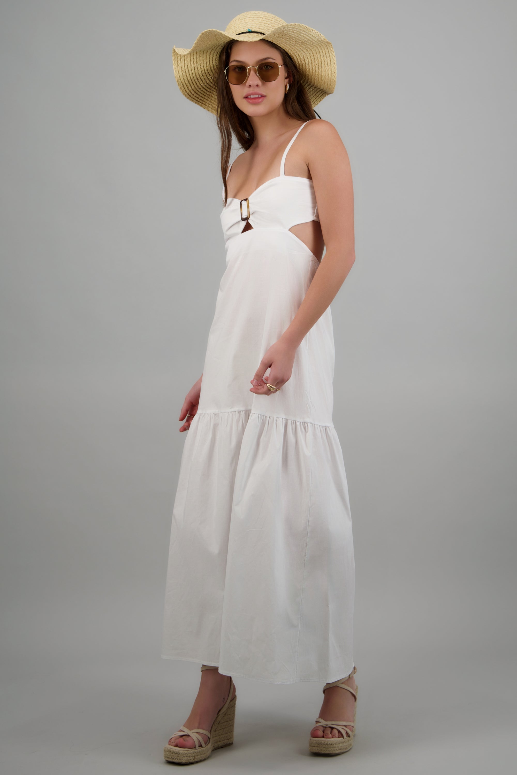 Vestido maxi tirantes detalle abertura y herraje BLANCO