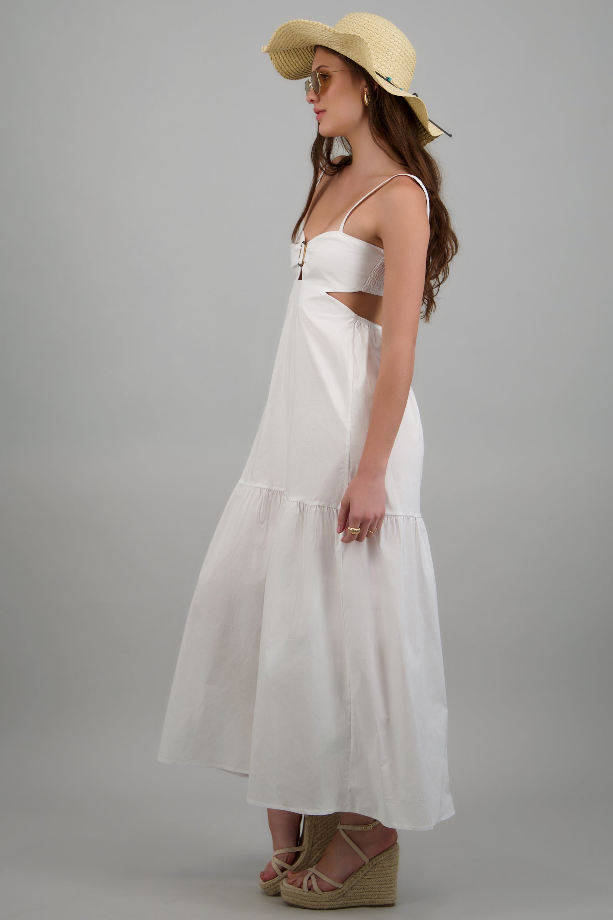 Vestido maxi tirantes detalle abertura y herraje BLANCO