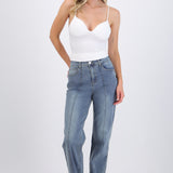 Jeans wide leg dobladillo costruras