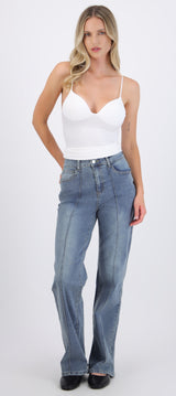 Jeans wide leg dobladillo costruras