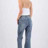 Jeans wide leg dobladillo costruras