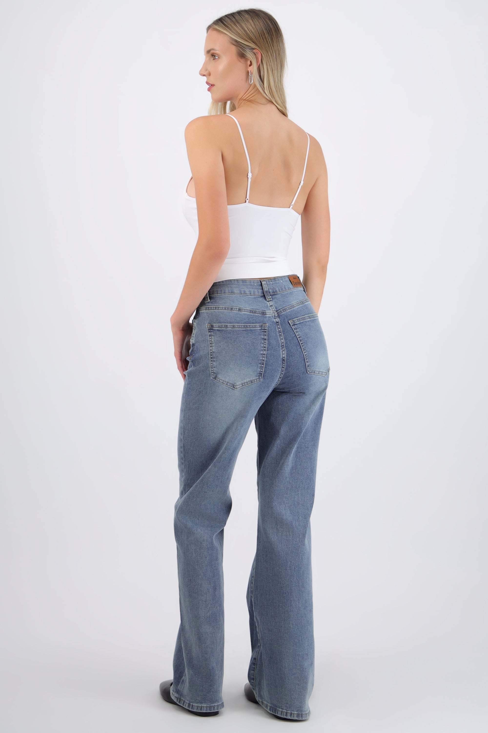 Jeans wide leg dobladillo costruras
