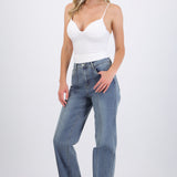 Jeans wide leg dobladillo costruras