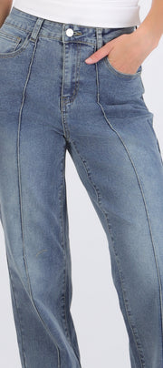 Jeans wide leg dobladillo costruras