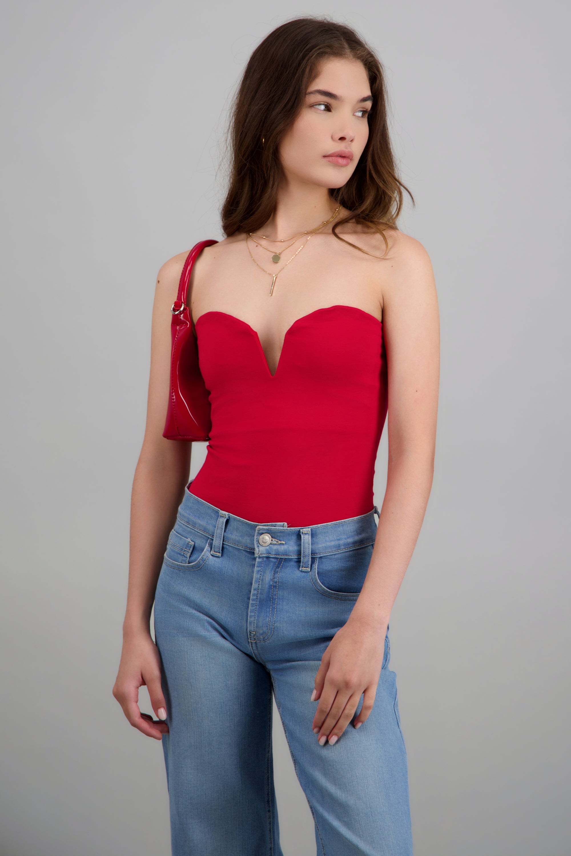 Bodysuit strapless detalle escote profundo ROJO