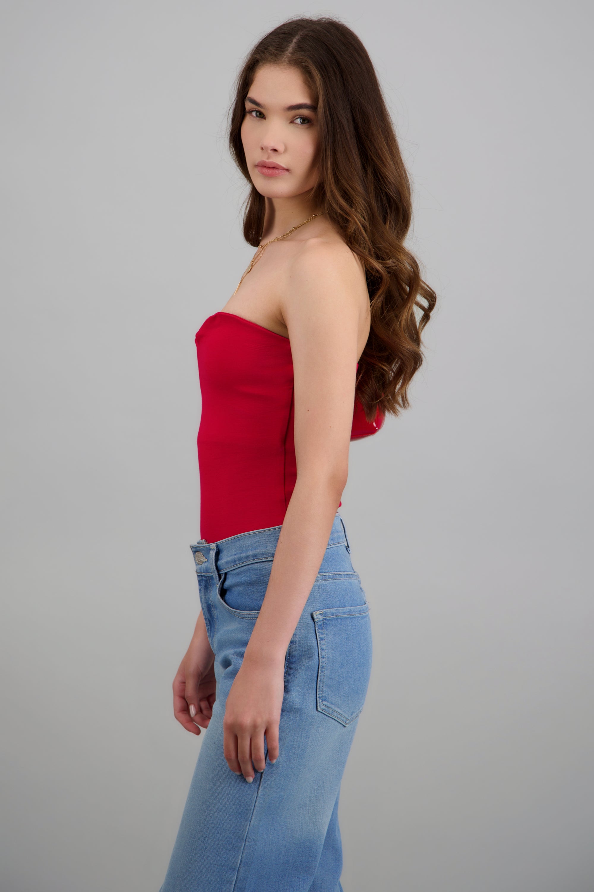 Bodysuit strapless detalle escote profundo ROJO