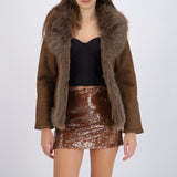 Abrigo suede detalle peluche