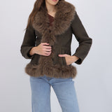 Abrigo suede detalle peluche