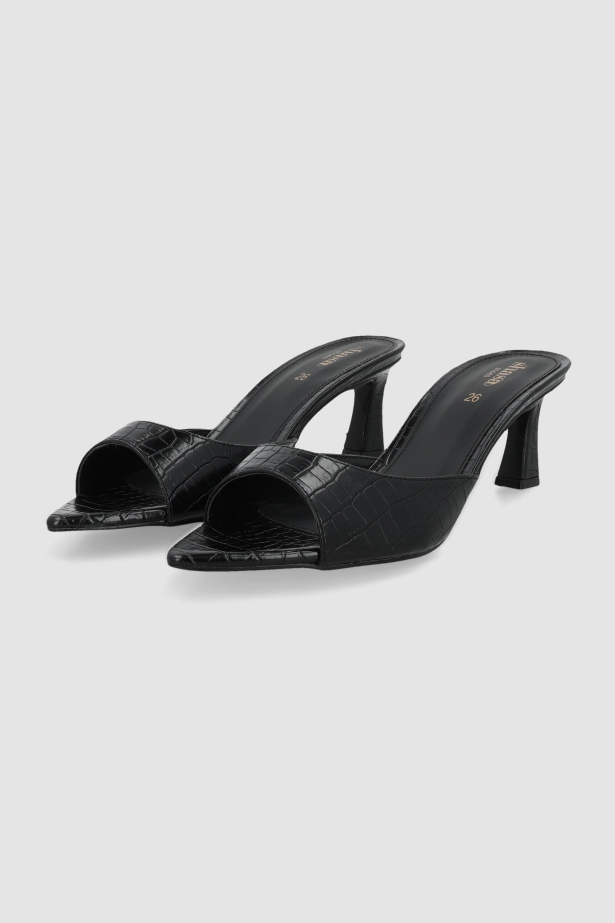 Tacon puntal kitten pep toe croco NEGRO