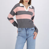 Sueter tejido cuello polo rayas